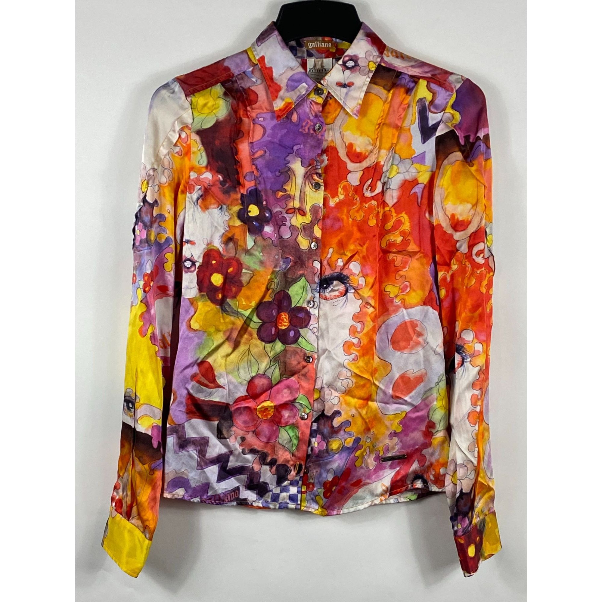 image of John Galliano 100% Silk Signature Print Button Up L/s Shirt, Women's (Size Small)