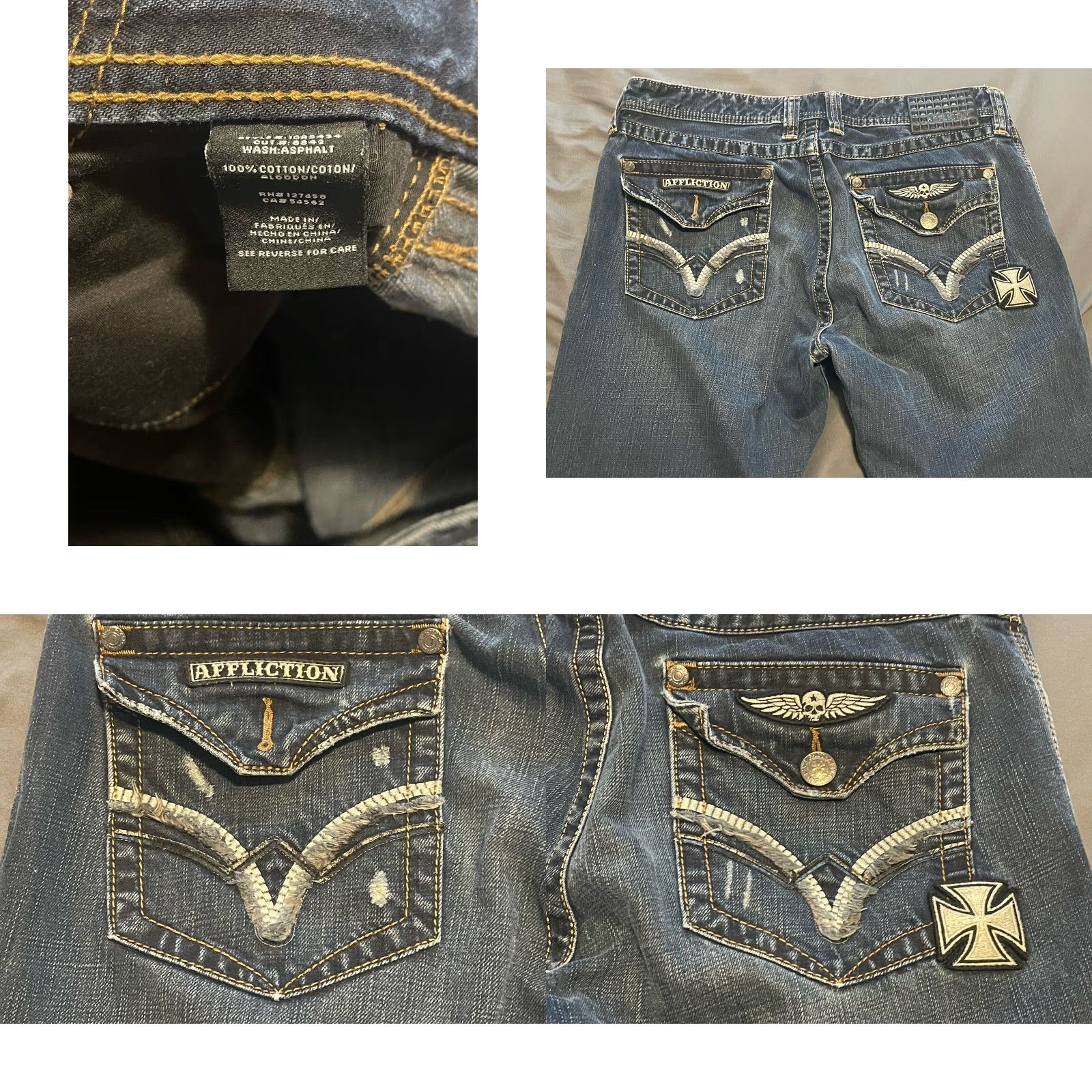 Affliction VINTAGE Affliction Men’s Denim Jeans Bed Style Relaxed Straight Size 36X32 Distressed 90s Biker Rock Size US 36 / EU 52 - 8 Thumbnail