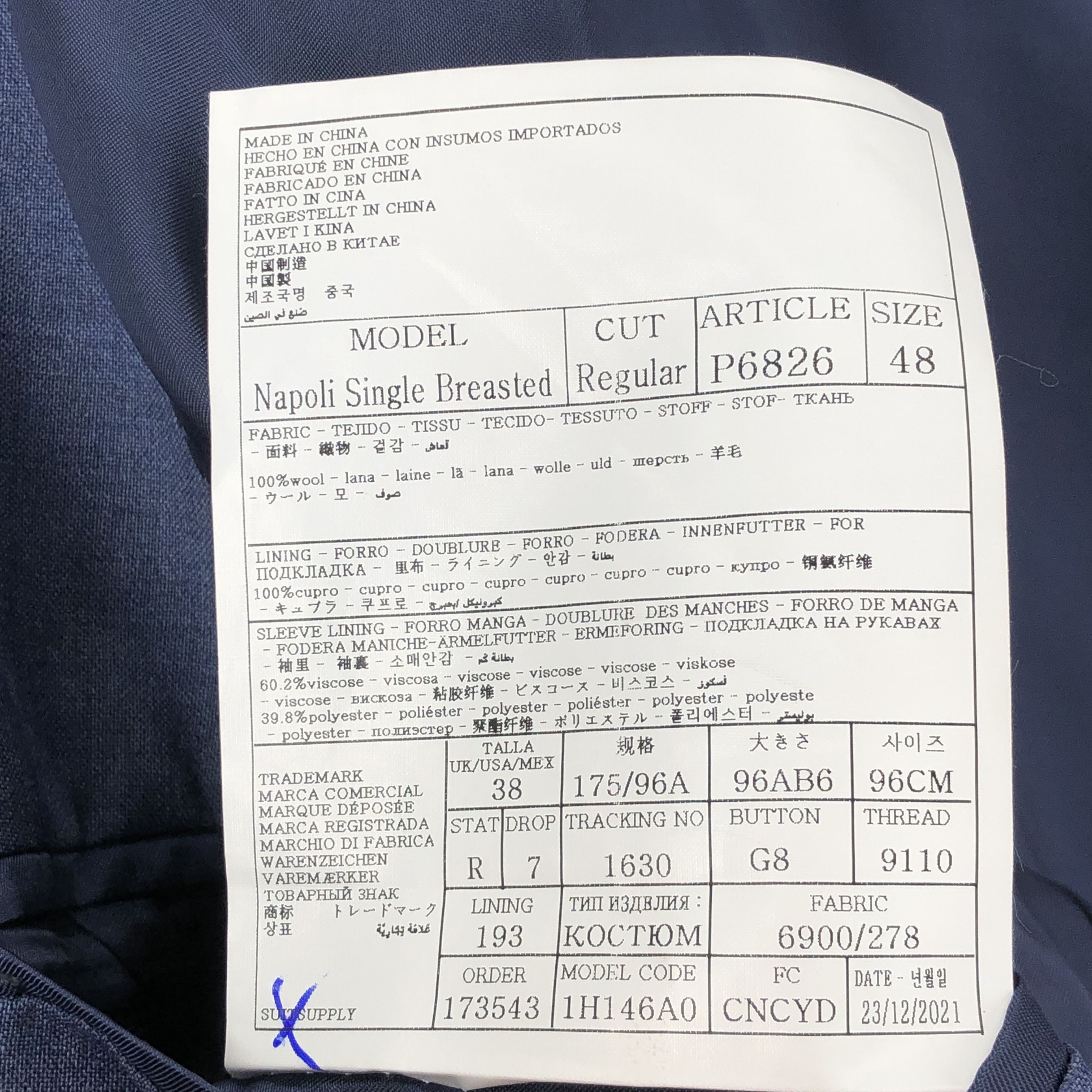 Suitsupply Lazio Single Breasted Wool Blazer Size EU:48; UK:36; US:38R Size 38R - 9 Thumbnail