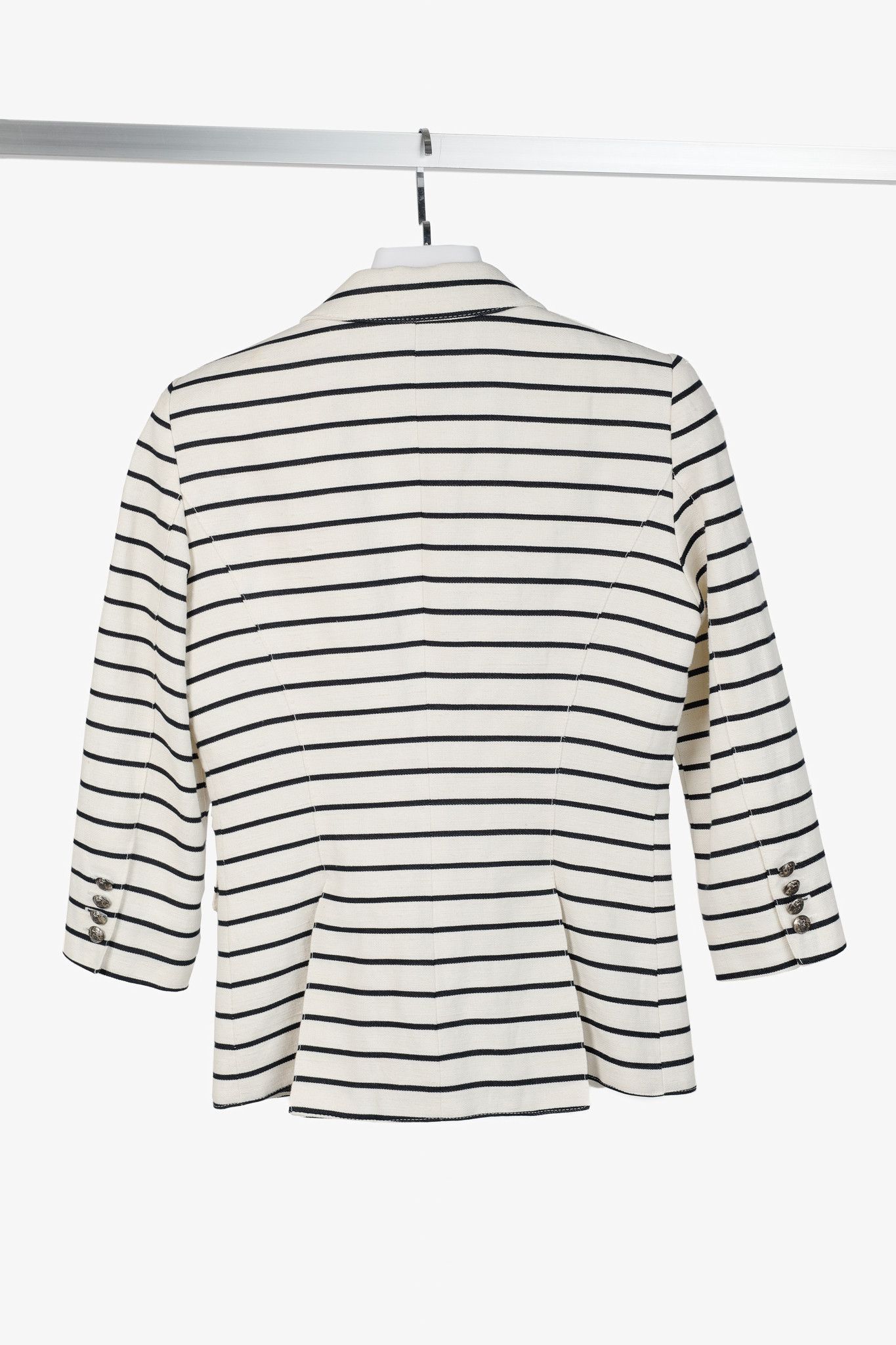 SMYTHE Smythe White & Black Striped Linen-Cotton Blazer Size M / US 6-8 / IT 42-44 - 2 Thumbnail