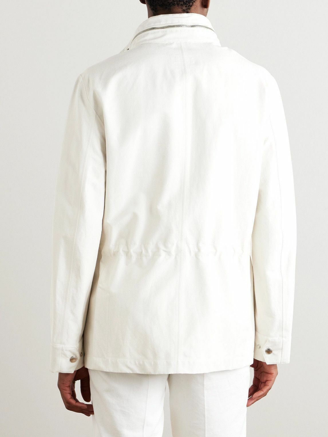 Brunello Cucinelli o1gr1nt0525 Linen & Silk Blend Field Jacket in Pearl Grey Size US M / EU 48-50 / 2 - 4 Thumbnail
