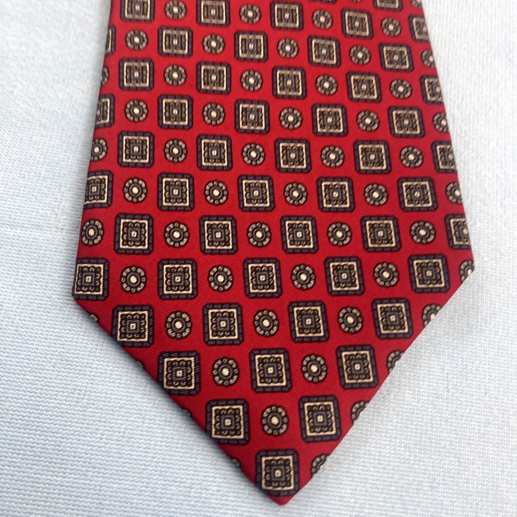 Vintage Brookville Collection Silk Wide Multi-Print Medallion vtg 80s Red Necktie 3.7x59 Size ONE SIZE - 7 Thumbnail