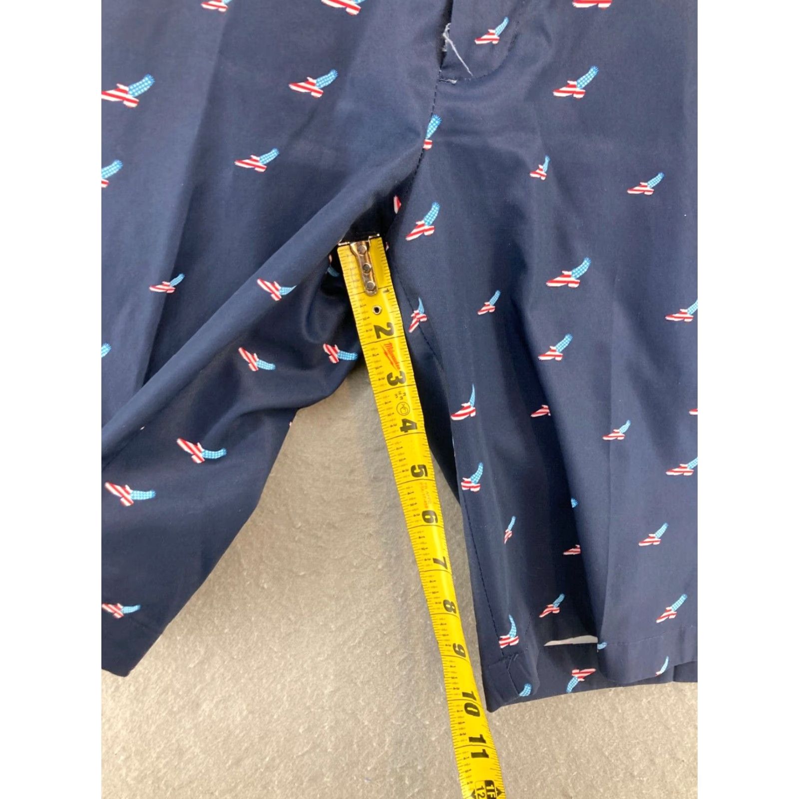 Vintage Walter Hagen Mens Shorts Chino 35 Blue Graphic Print American Theme Mens Regular Waist 35 Inseam 10 Blue Polyester Microfiber Zipper Pocket Size US 35 - 4 Thumbnail