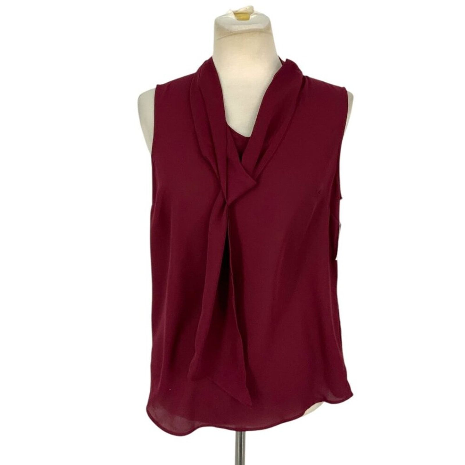 DKNY DKNY Sleeveless Tie Collar Blouse Cranberry Size Small NWOT Size S / US 4 / IT 40 - 1 Thumbnail