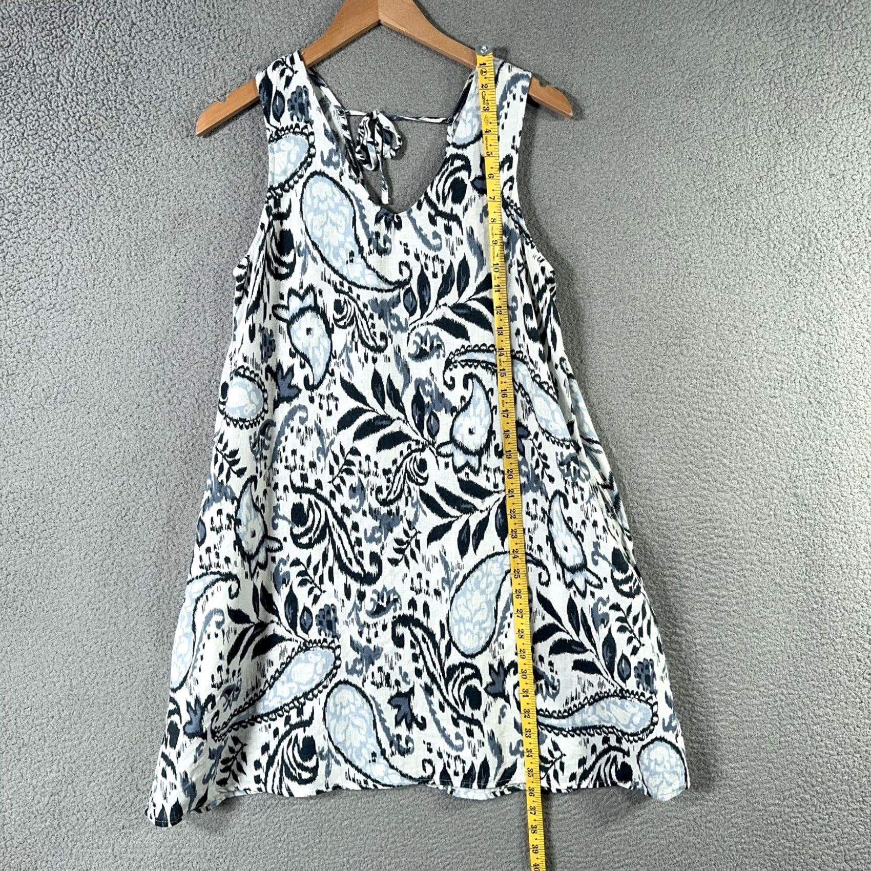 Lucky Brand Lucky Brand Linen Dress Womens Small Navy White Paisley Floral Sleeveless Pockets Tie Back Scoop Neck Size S / US 4 / IT 40 - 6 Thumbnail