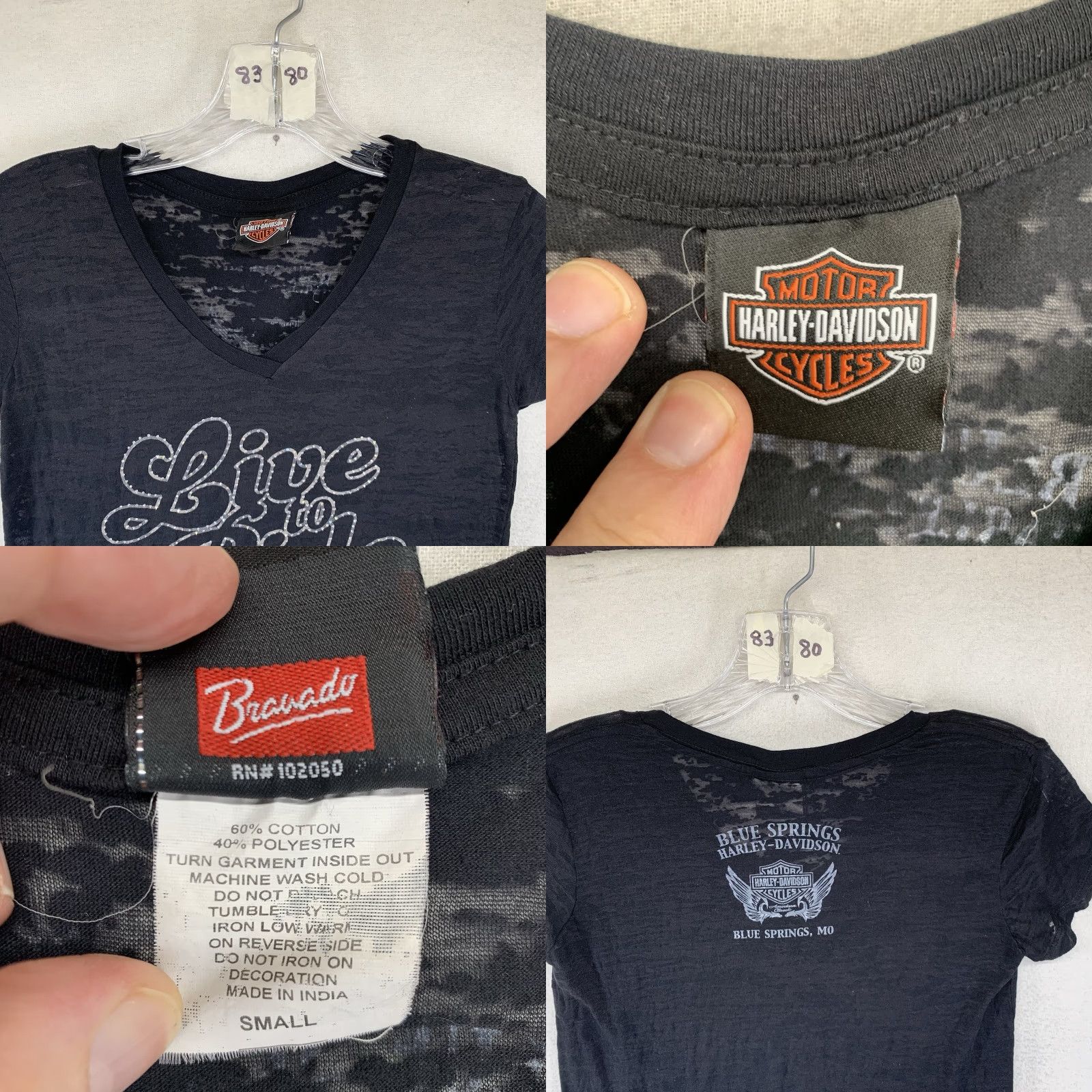Harley Davidson Harley-Davidson Women's T-Shirt Casual V-Neck Short Sleeve Knit Sheer Black Bling 90s Motorcycle Size S / US 4 / IT 40 - 8 Thumbnail