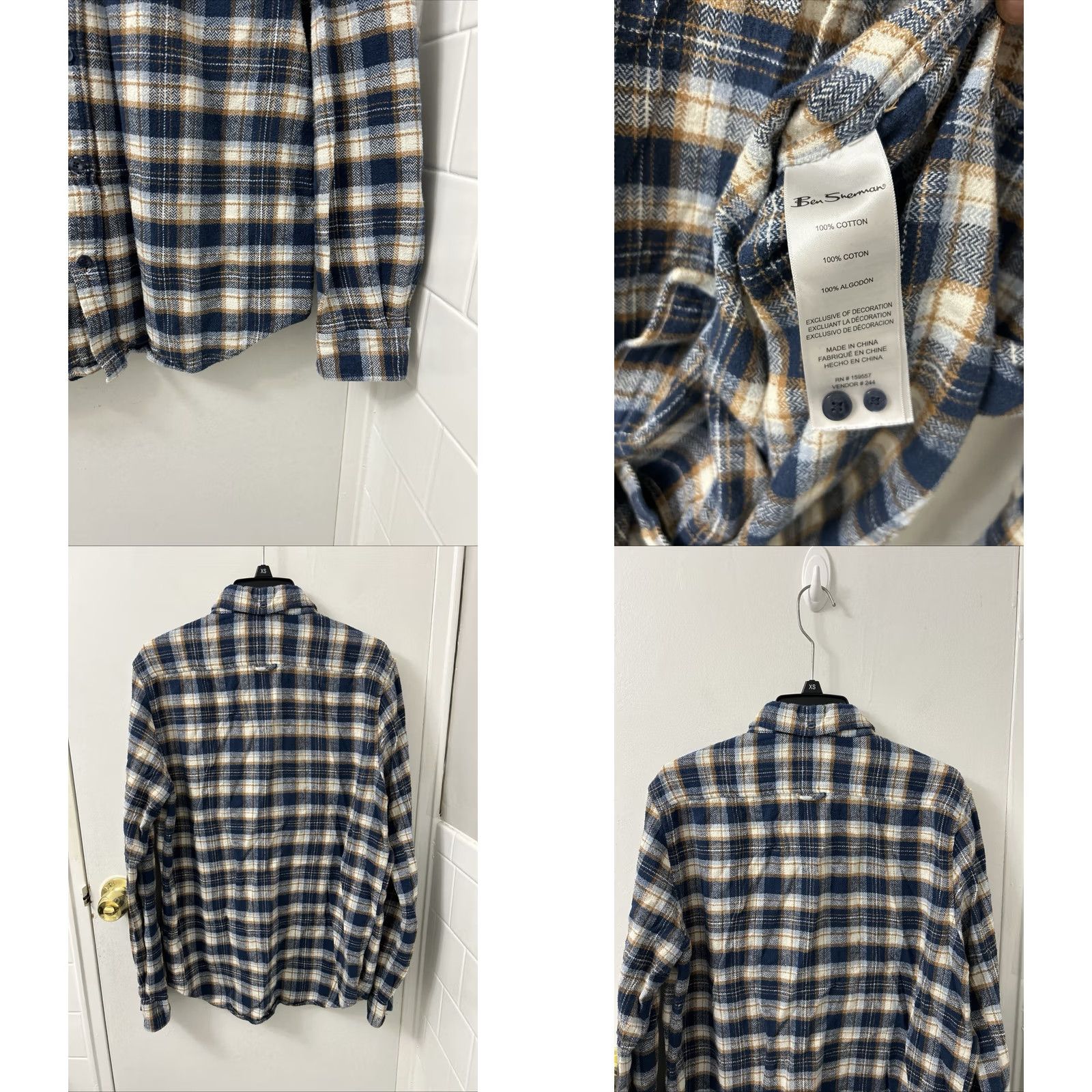 Ben Sherman Ben Sherman Shirt Mens Medium Blue Plaid Herringbone Flannel Button-Down L/S Size US M / EU 48-50 / 2 - 8 Thumbnail