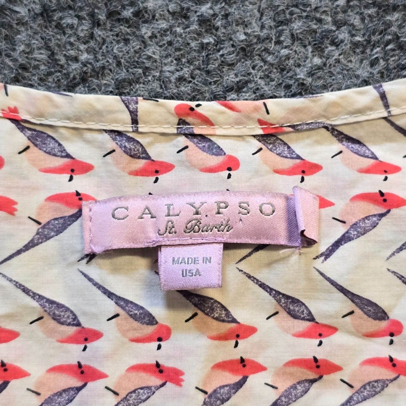 Vintage Calypso St Barth Top Womens XS White Red Cardinal Bird Popover Tunic Casual Shirt Blouse Tunic Women Short Puff Sleeve V-Neck Lightweight Cotton Size XS / US 0-2 / IT 36-38 - 4 Thumbnail
