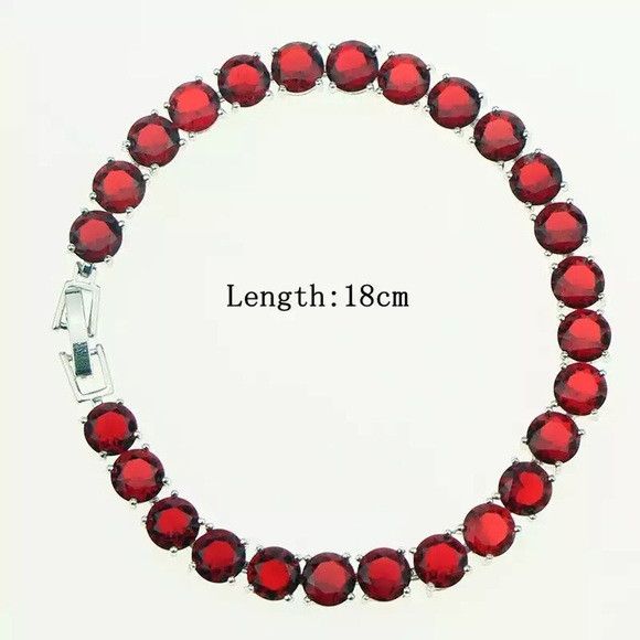 Other Bridal Red Garnet Zirconia 925 Silver Plated Bracelet Size ONE SIZE - 4 Thumbnail
