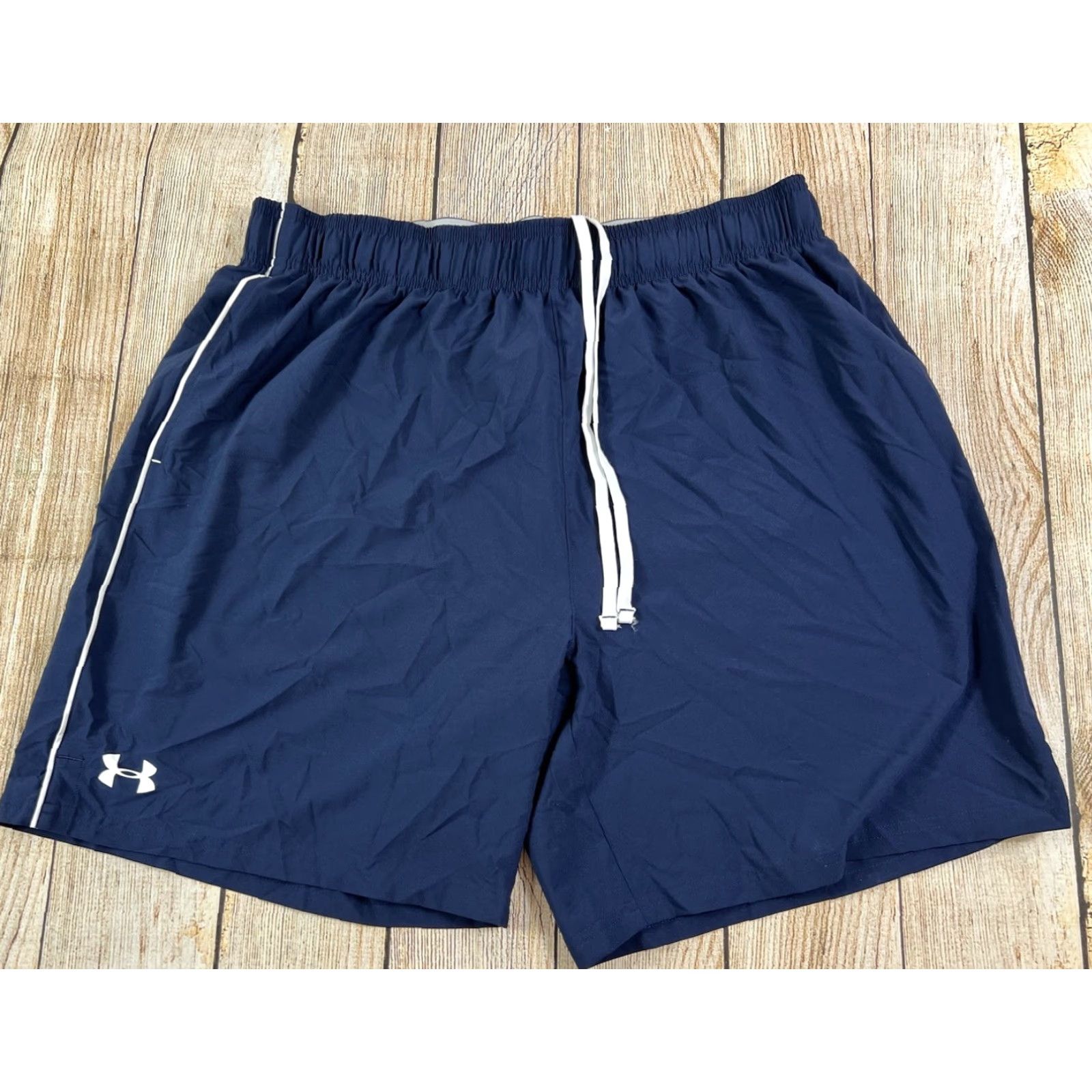 Under Armour Mens Under Armour Athletic Shorts Navy Blue 2XL Elastic Drawstring Regular Fit Gym & Training Sports Logo Size US 39 - 2 Thumbnail