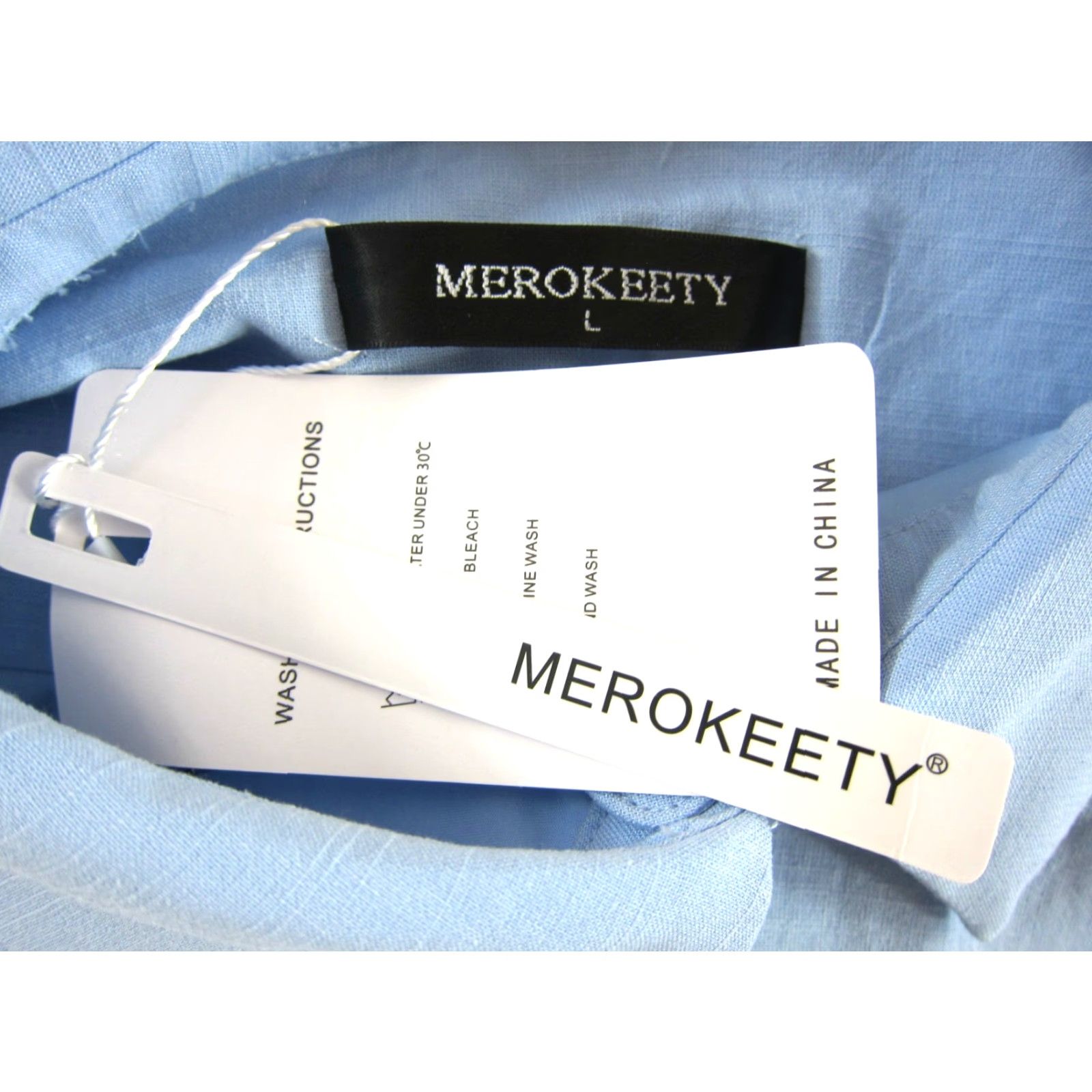 Vintage NWT Merokeety Light Blue Short Ruffle Sleeve Pocket Button Down Shirt Dress L Size L / US 10 / IT 46 - 3 Thumbnail