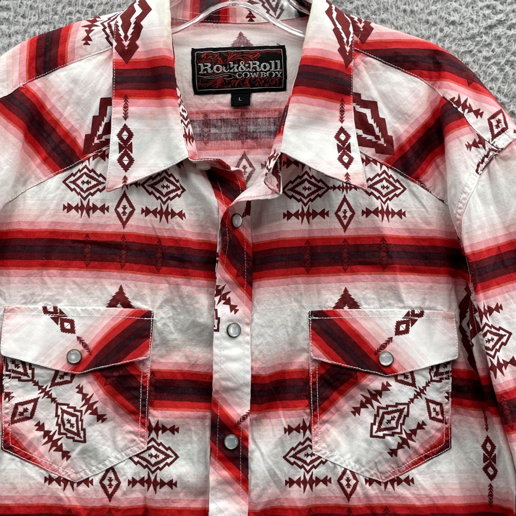 Vintage Rock & Roll Cowboy Pearl Snap Shirt Men's Large Southwestern Rodeo Geometric Southwest 90s Western Cowboy Button-Up Shirt Mens Large Red Size US L / EU 52-54 / 3 - 3 Thumbnail