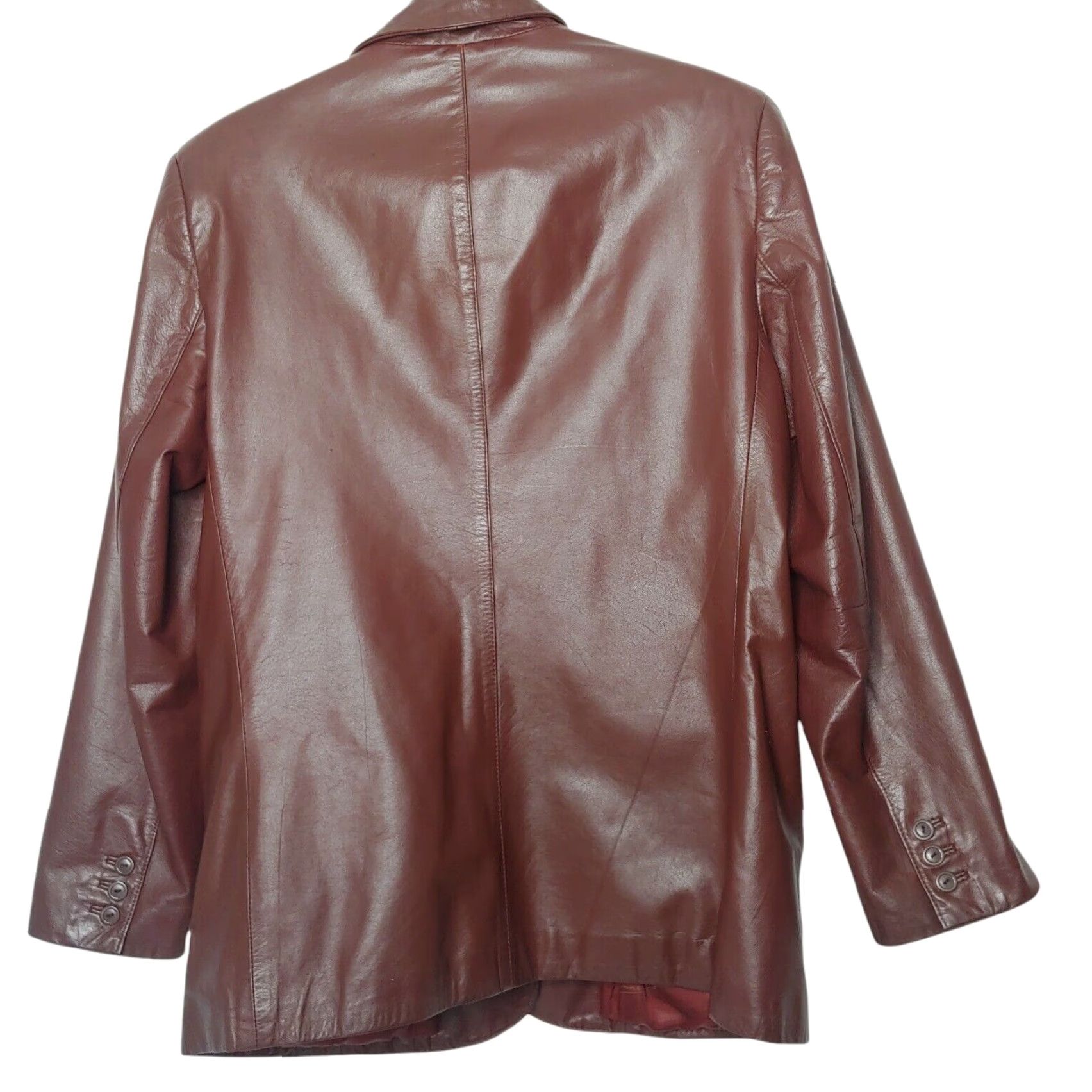 Etienne Aigner VINTAGE Etienne Aigner Leather Blazer Women 14 Mid-Length Solid Dark Red Burgundy 1970s 1980s Fall Winter Spring Size XL / US 12-14 / IT 48-50 - 2 Thumbnail