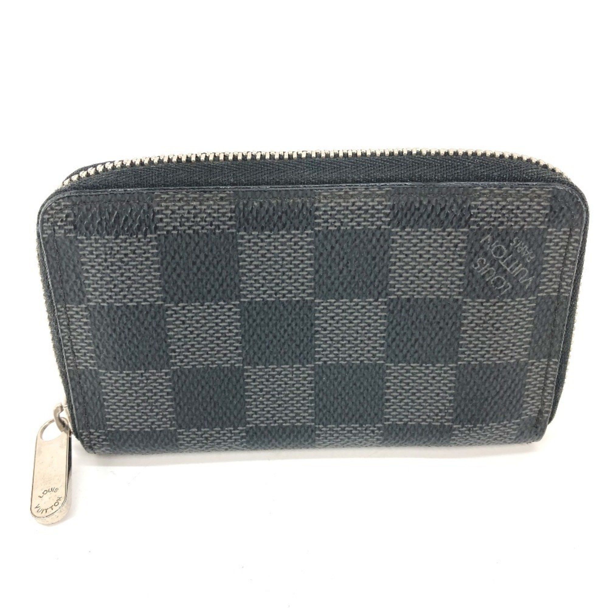 Louis Vuitton N63076 Damier Graphite Zipper Coin Purse Wallet Round Wallet/coin Case Canvas Men's Black