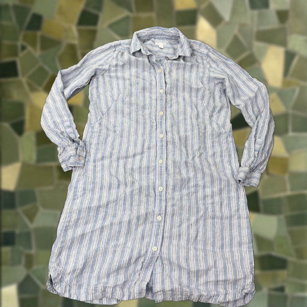 Vintage Love Linen Shirt Dress Womens XS Blue White Striped Button Front 100% Linen Size XS / US 0-2 / IT 36-38 - 1 Thumbnail