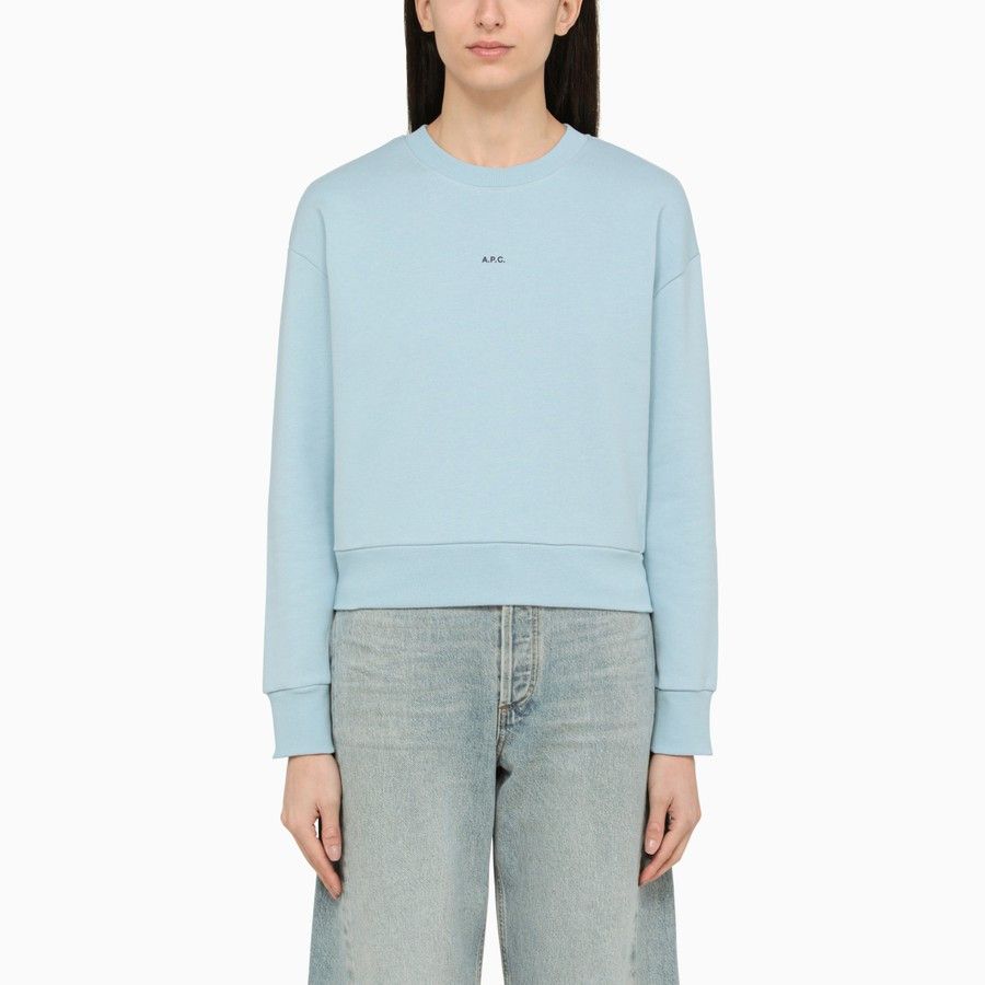 A.P.C. o1d2blof0724 Logo Cotton Sweatshirt in Light Blue Size L / US 10 / IT 46 - 1 Thumbnail