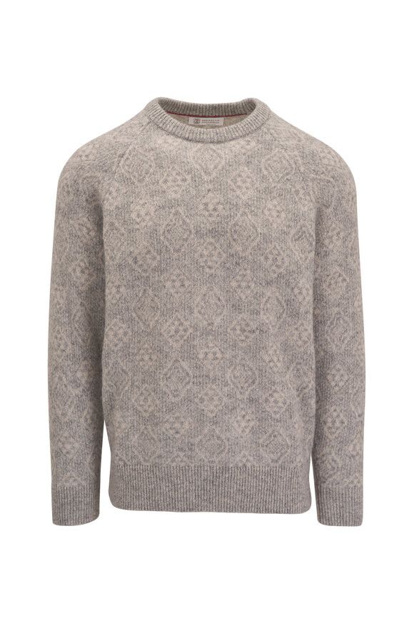 Brunello Cucinelli o1mtch0225 Geometric Print Crewneck Sweater in Light Grey Size US XXL / EU 58 / 5 - 1 Thumbnail