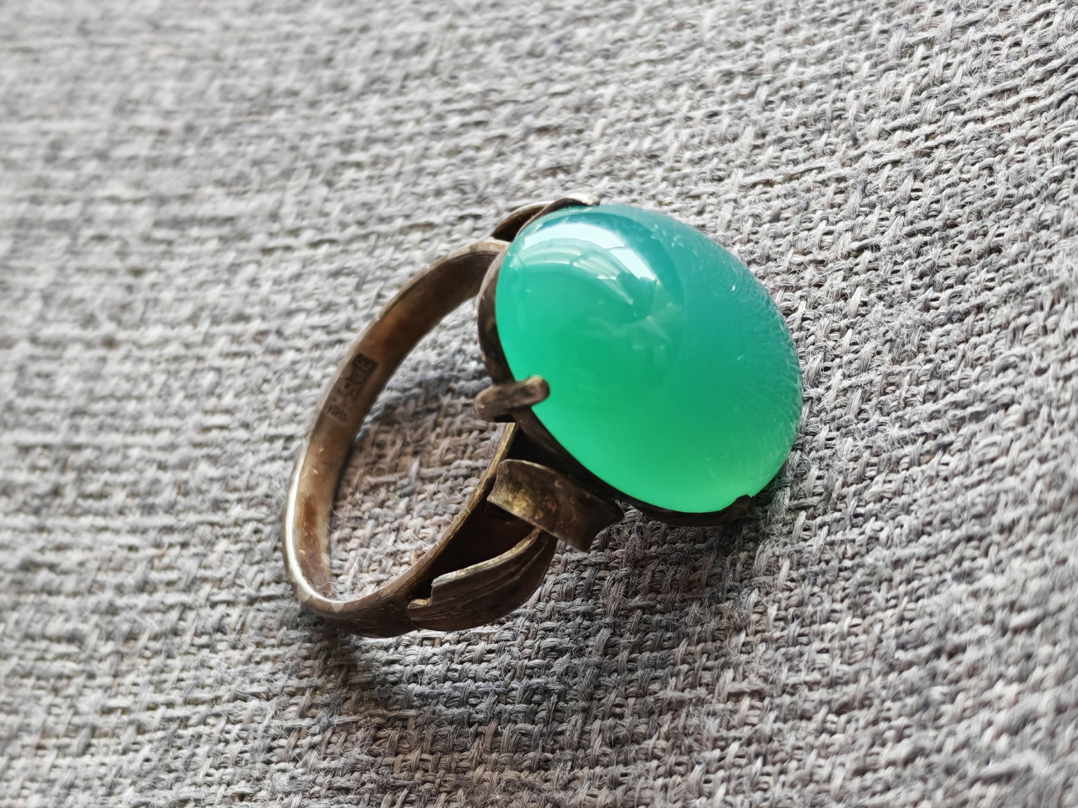 Other Vintage Silver 925 Ring With Green Oval Stone Size ONE SIZE - 7 Thumbnail