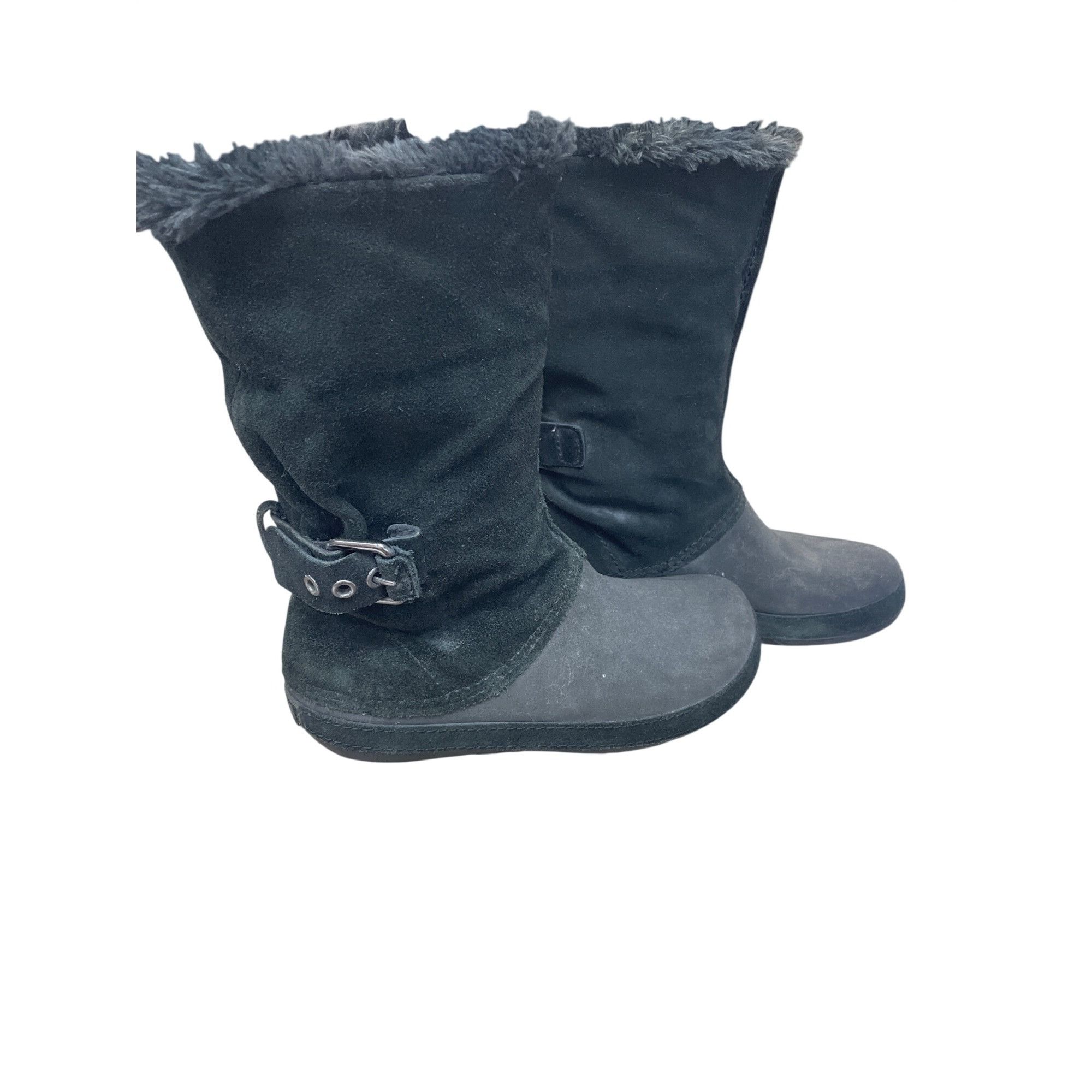 Crocs Crocs Faux Leather Fur Lined Womans Black Mid Calf Winter b Size US 8 / IT 38 - 3 Thumbnail