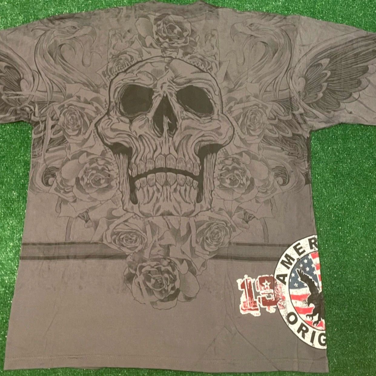 Gloverall VINTAGE Untamed MMA All Over Print Skull Wings Grunge Punk VTG Shirt XL Gray Men Short Sleeve T-Shirt Crewneck Logo Biker Hip Hop 90s Womens? Size US XL / EU 56 / 4 - 2 Thumbnail
