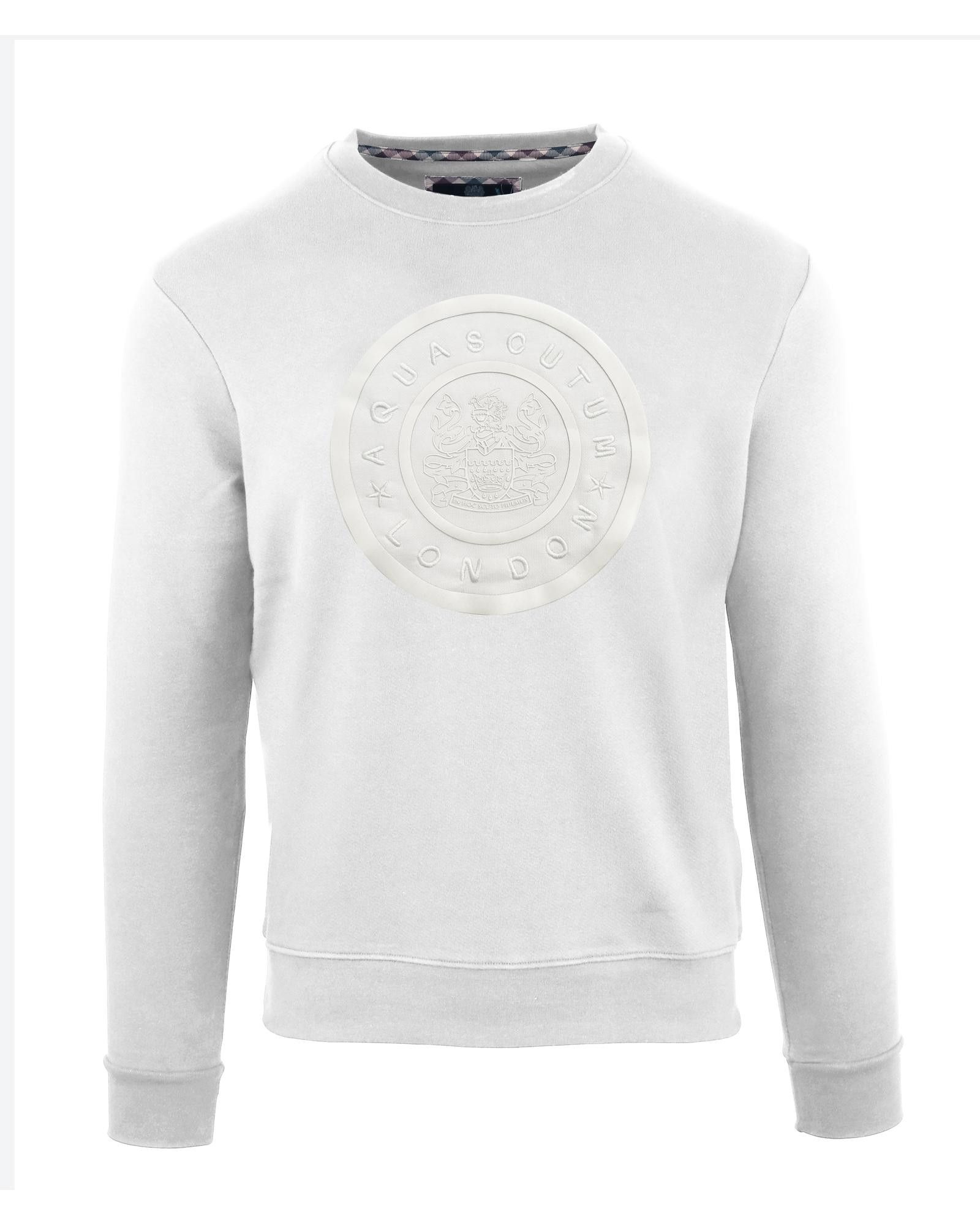 image of Aquascutum Solid Color Cotton Sweatshirt With Visible Logo in White, Men's (Size 2XL)