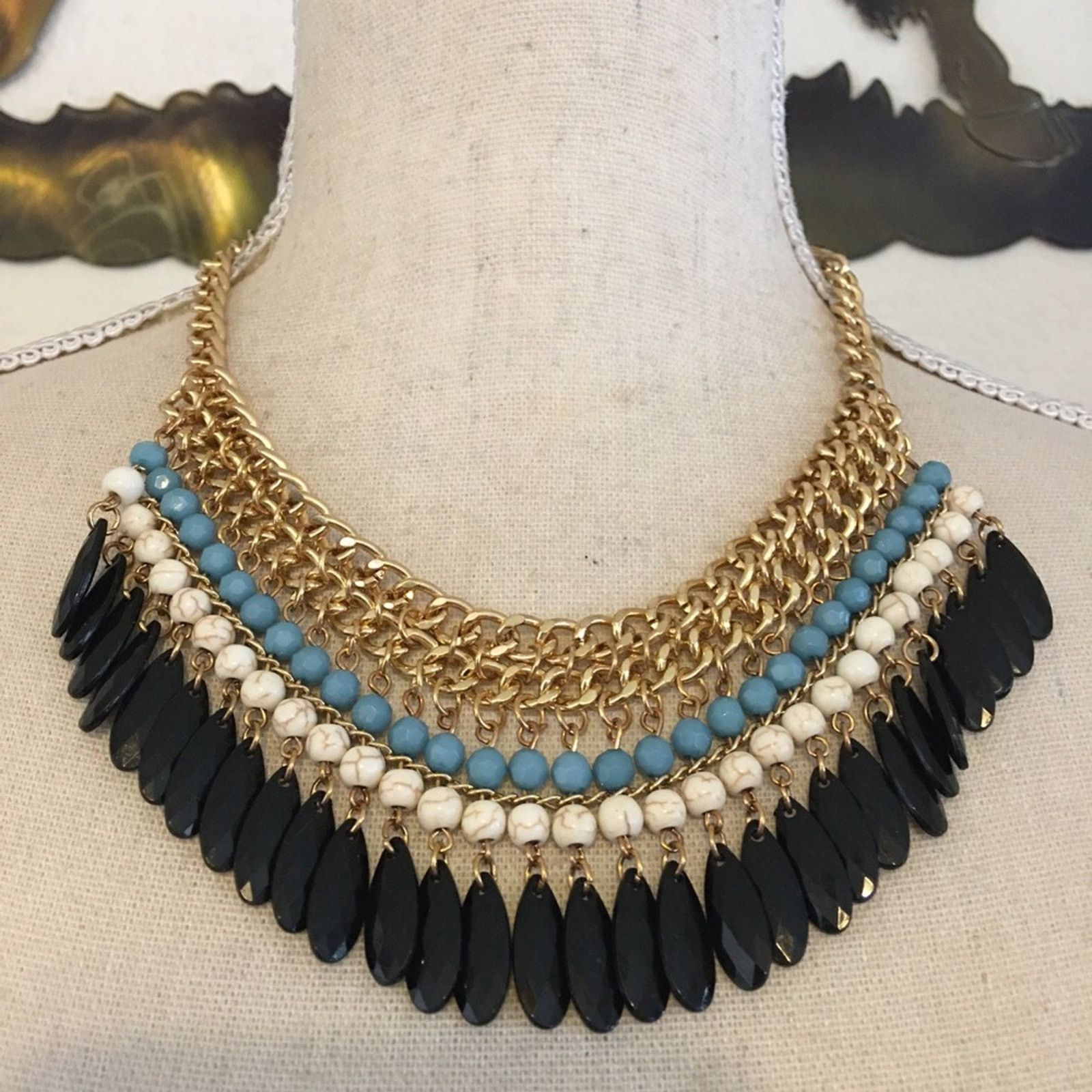 Jewelry Multi tone beaded fringe chain link necklace Size ONE SIZE - 1 Thumbnail