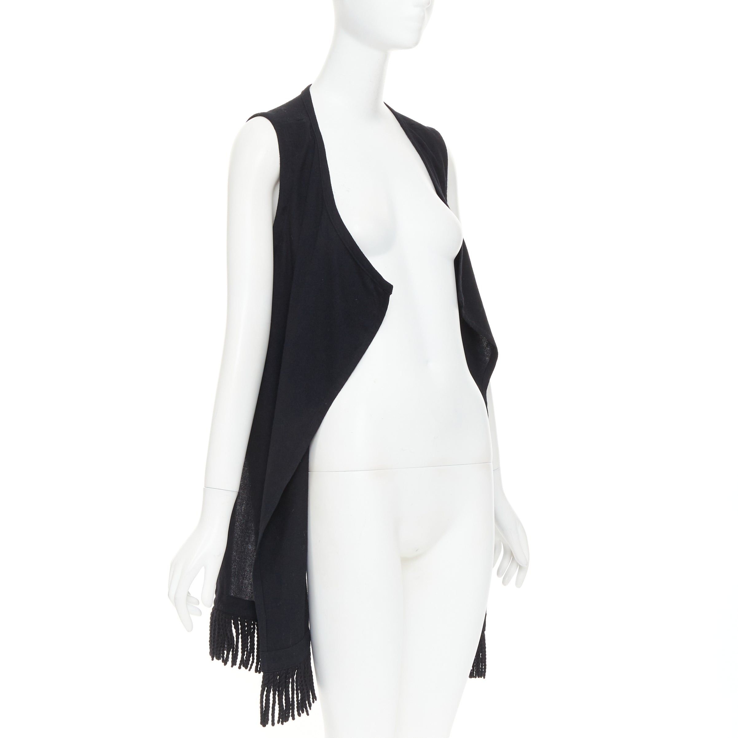 Limi Feu LIMI FEU black wool blend fringe hem open front draped long vest Size M / US 6-8 / IT 42-44 - 1 Thumbnail