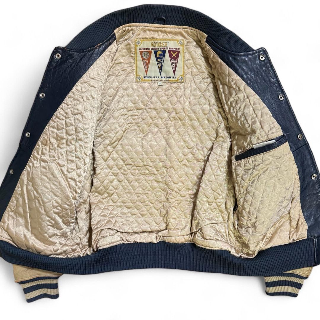 Avirex Avirex - M Leather College Jacket Stadium Blue Beige Size US M / EU 48-50 / 2 - 4 Thumbnail
