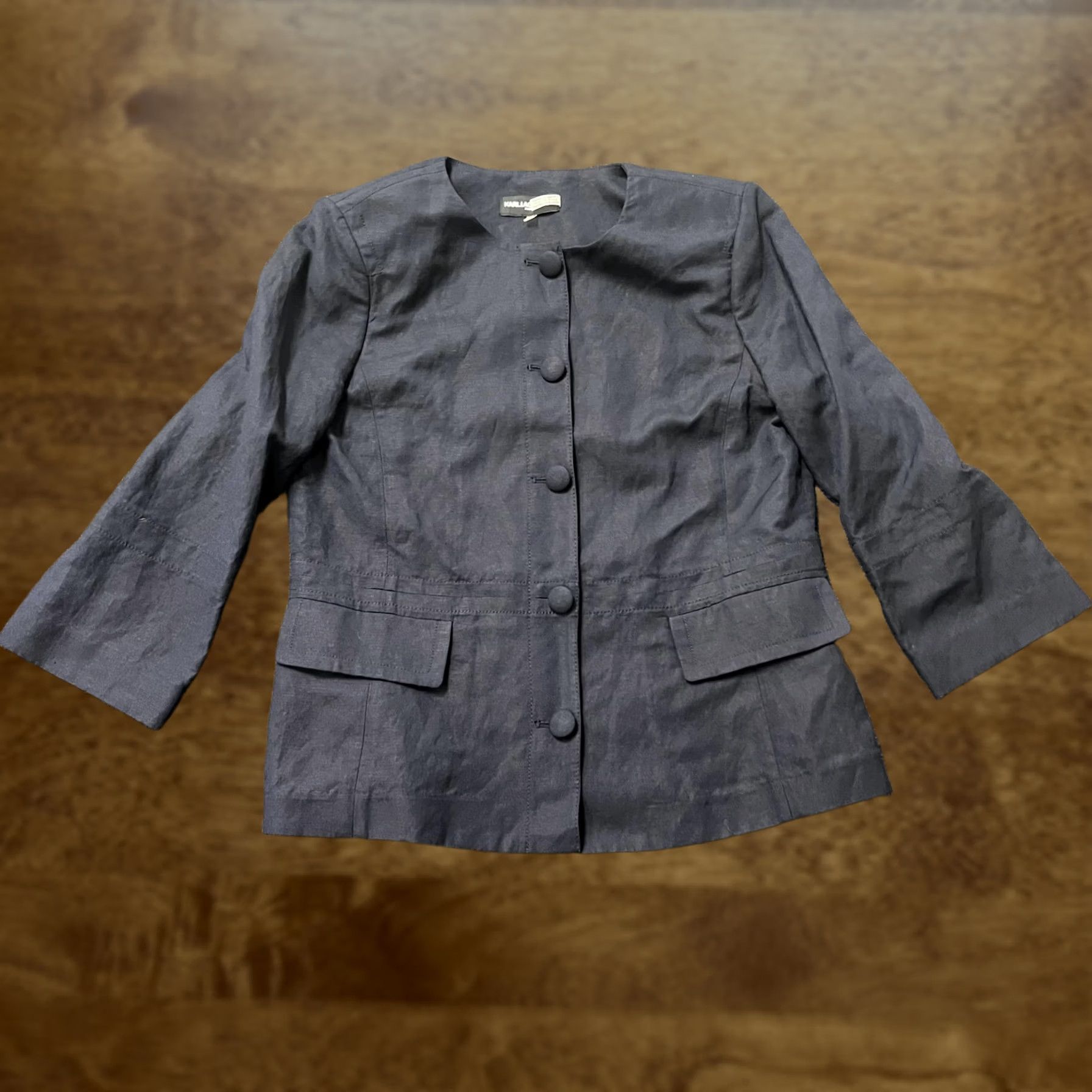 Karl Lagerfeld Karl Lagerfeld Paris Blazer Womens 8 Gray Linen Blend 3/4 Sleeve Button Front Size M / US 6-8 / IT 42-44 - 1 Thumbnail