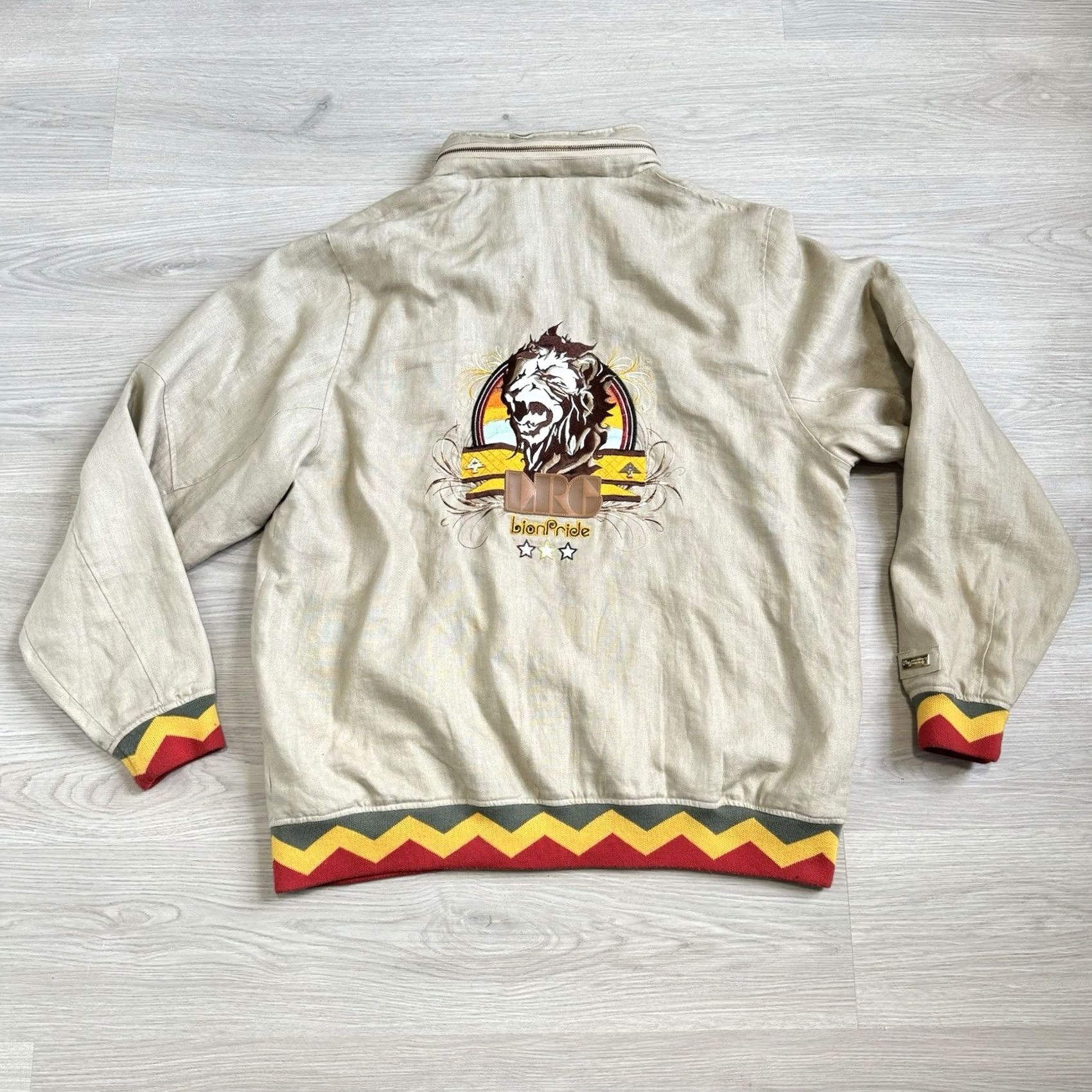 Vintage VINTAGE LRG REGGAE LION PRIDE Rasta Jacket 90s Y2K 2XL Full Zip Tan Bomber Jacket Mens Size US XXL / EU 58 / 5 - 2 Thumbnail