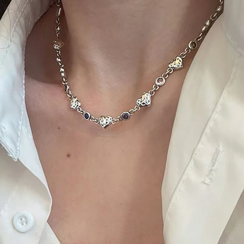 Jewelry Love Heart Colorful Zircons Sweater Necklace Size ONE SIZE - 1 Thumbnail