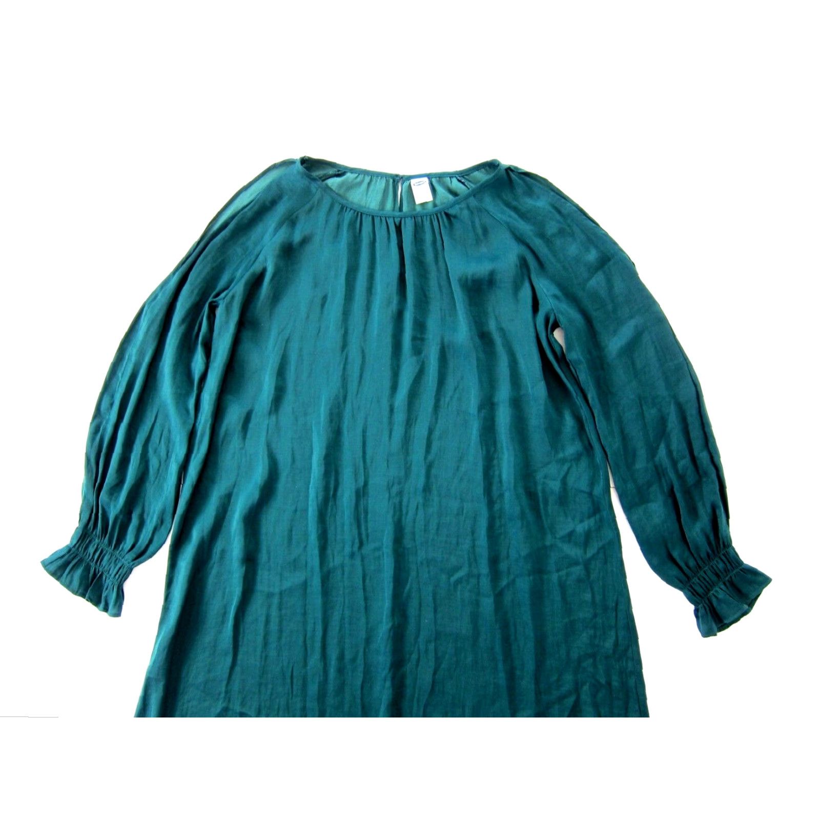 Old Navy Emerald Green Silky Peep Shoulder Long Sleeve Tunic Smock Dress XS  - krearack.com