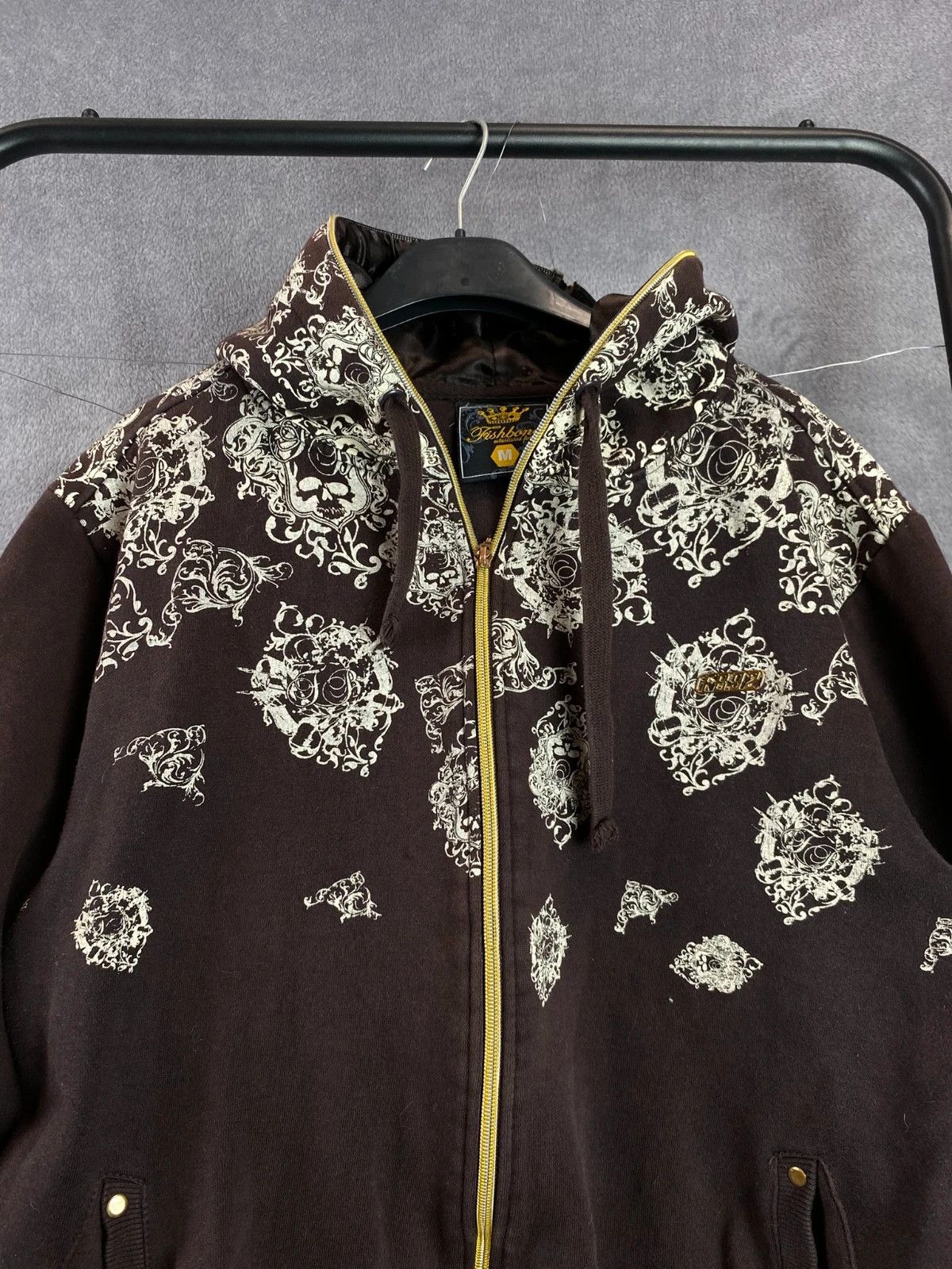 Designer Fishbone Brown Zip Hoodie Y2K Vintage Style M Size US M / EU 48-50 / 2 - 3 Thumbnail