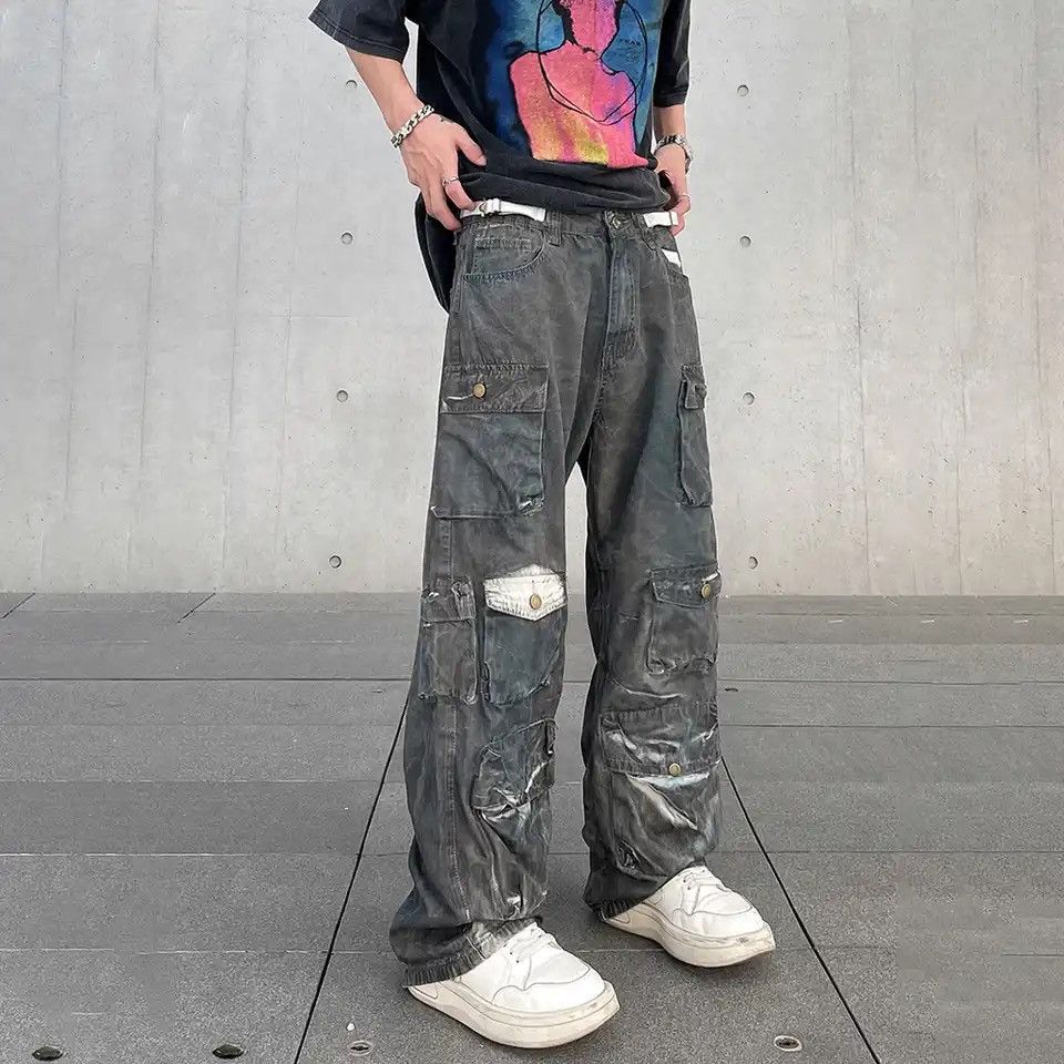 Cargo Jeans Multi-pocket Baggy Denim Pants Straight-leg