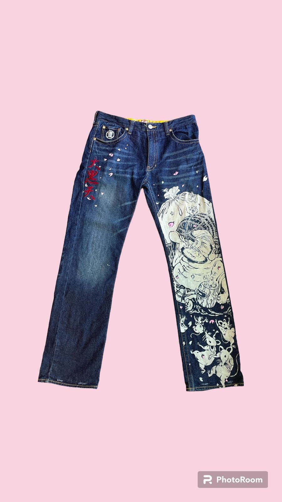 Japanese Brand Vintage Buden Shoten Japan Printed Graphic Jeans Rare 36x32 Size US 36 / EU 52 - 1 Thumbnail