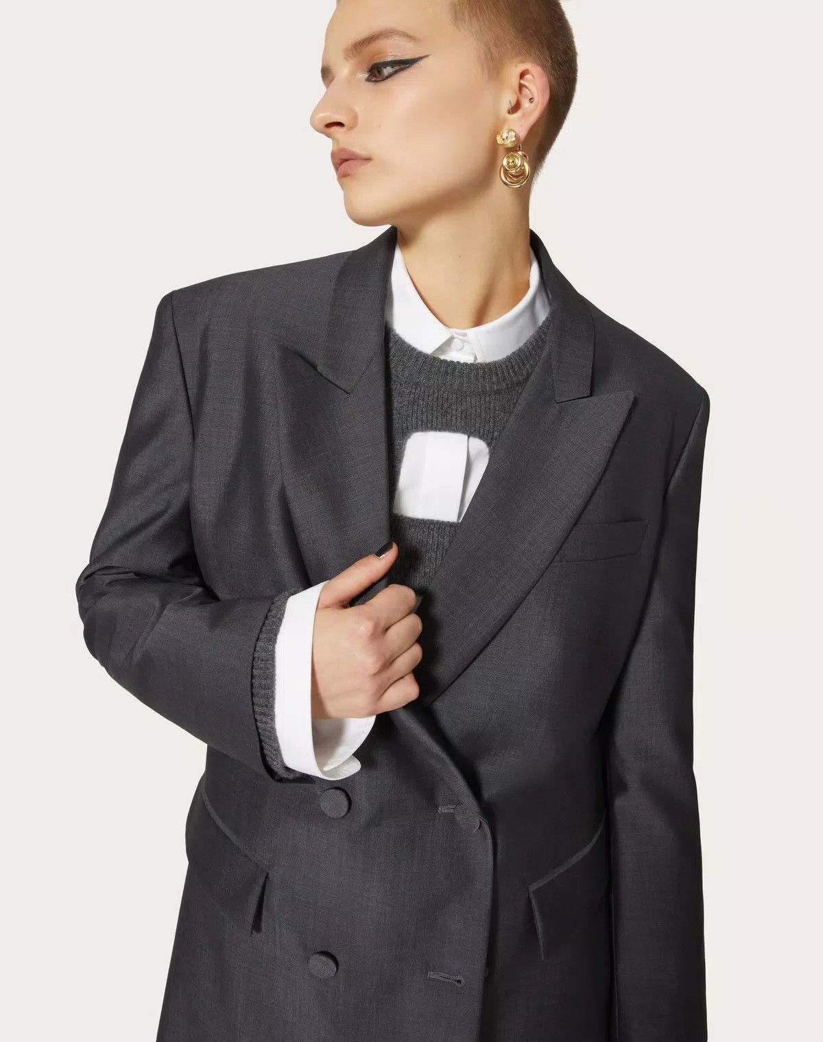 Valentino o1s1wg110625 Blazer In Mohair Canvas in Grey Size S / US 4 / IT 40 - 5 Thumbnail