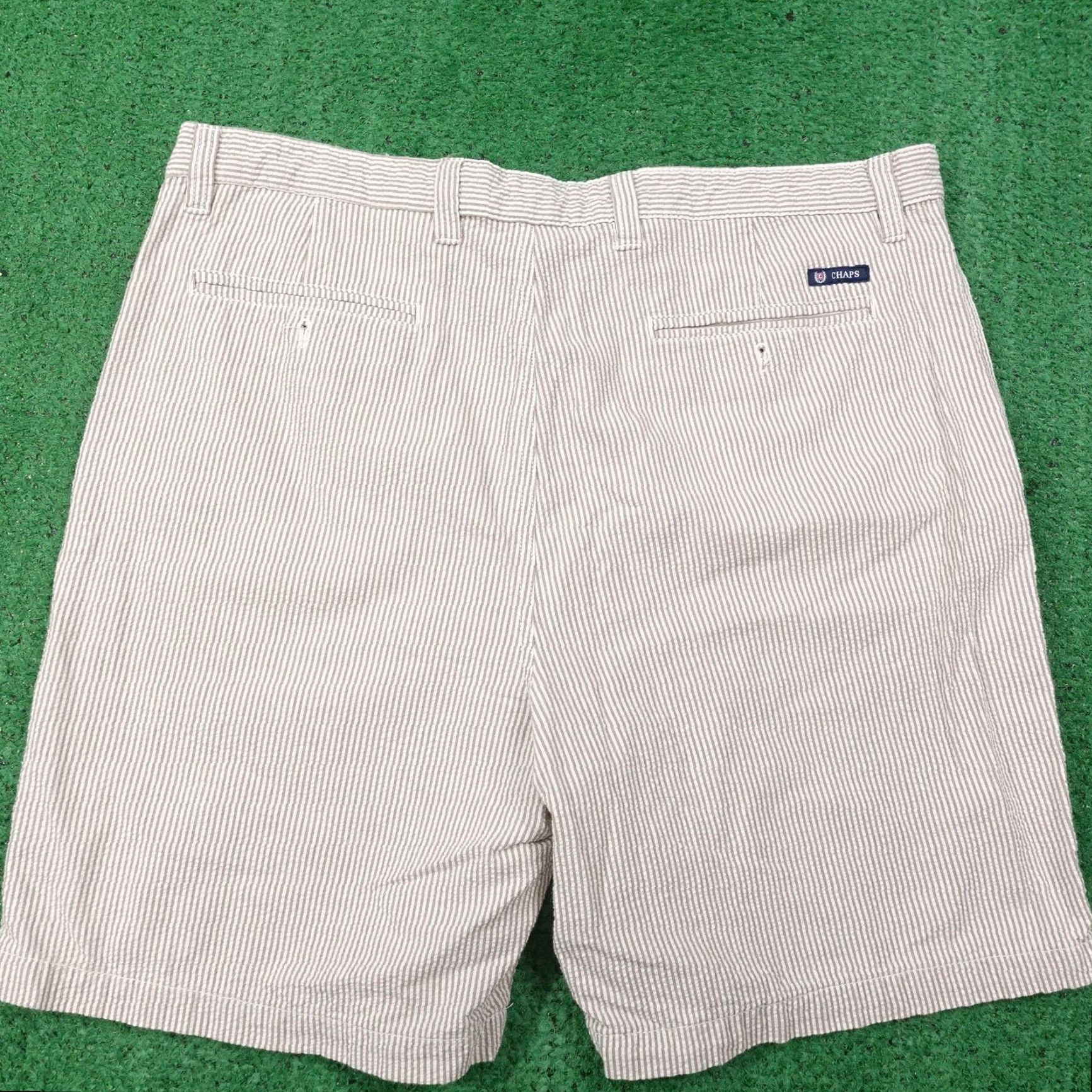 Chaps Chaps Shorts Mens 38 Beige Striped Seersucker Cotton Classic Fit Pockets Canvas Flat Front Zip Casual Summer Mens Size US 38 / EU 54 - 3 Thumbnail