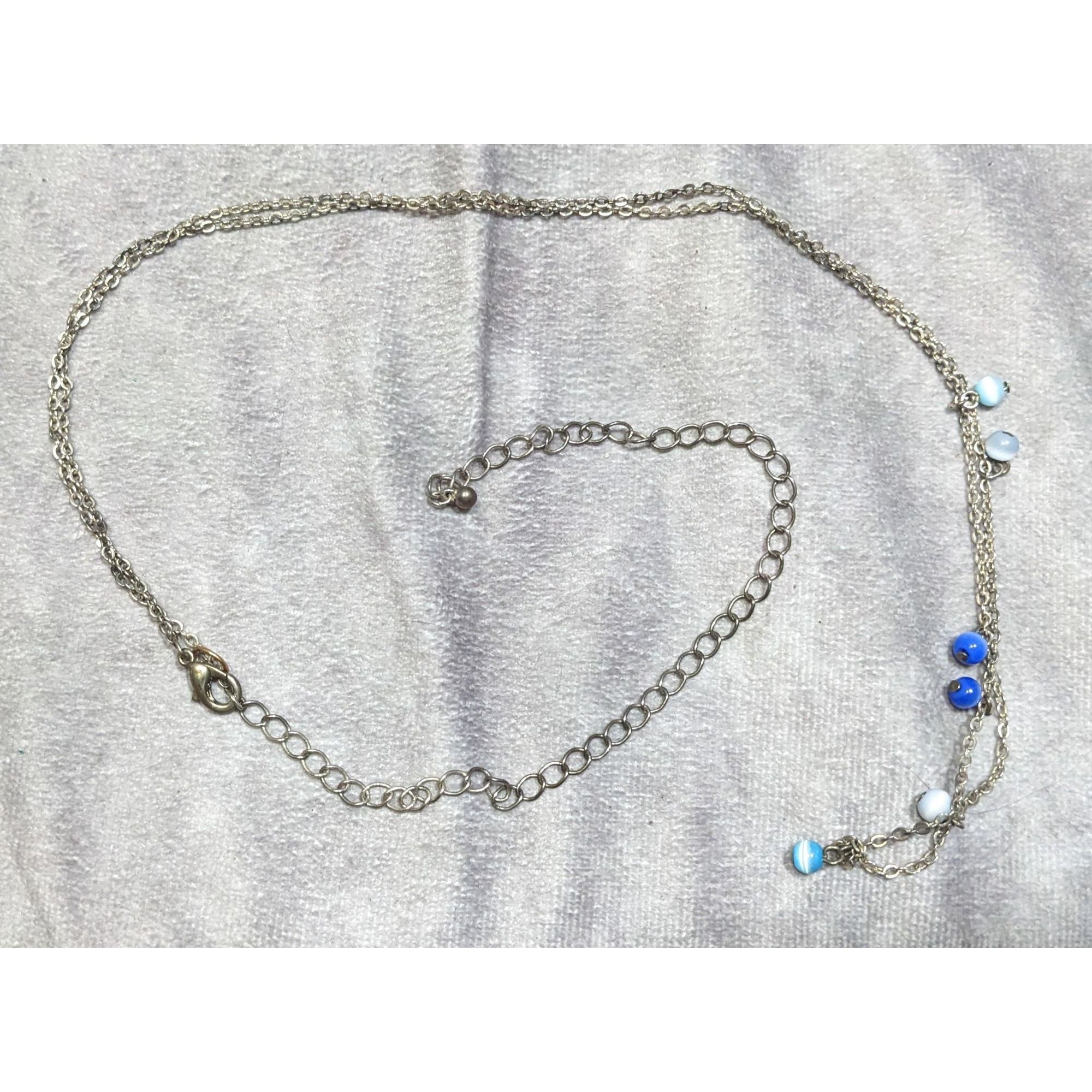 Other Silver-Tone Layered Necklace With Blue Cateye Glass Beads Size ONE SIZE - 4 Thumbnail