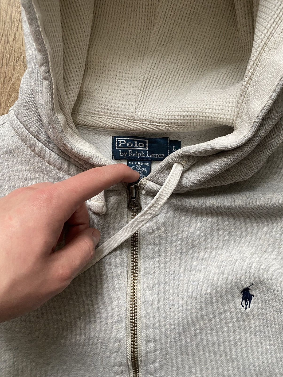 Polo Ralph Lauren × Vintage Vintage Polo Ralph Lauren Y2K tight light grey zip hoodie Size US L / EU 52-54 / 3 - 12 Thumbnail