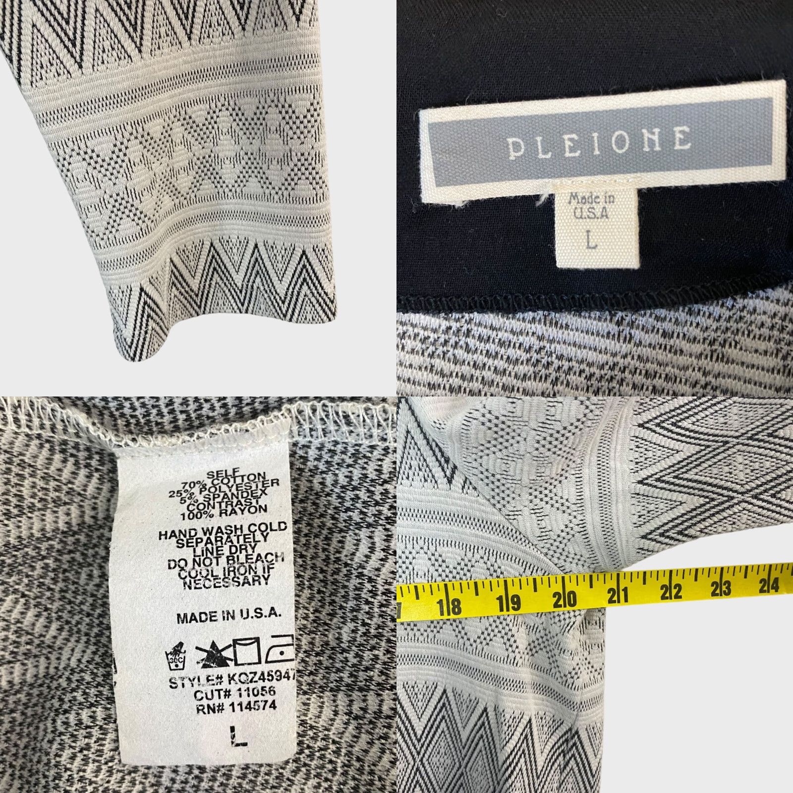 Vintage Pleione Textured Knit Scoop Neck Top Diamond Print Long Sleeve Womens Size Large White Knit Diamond Print Long Sleeve Pleione Womens Large Size L / US 10 / IT 46 - 8 Thumbnail