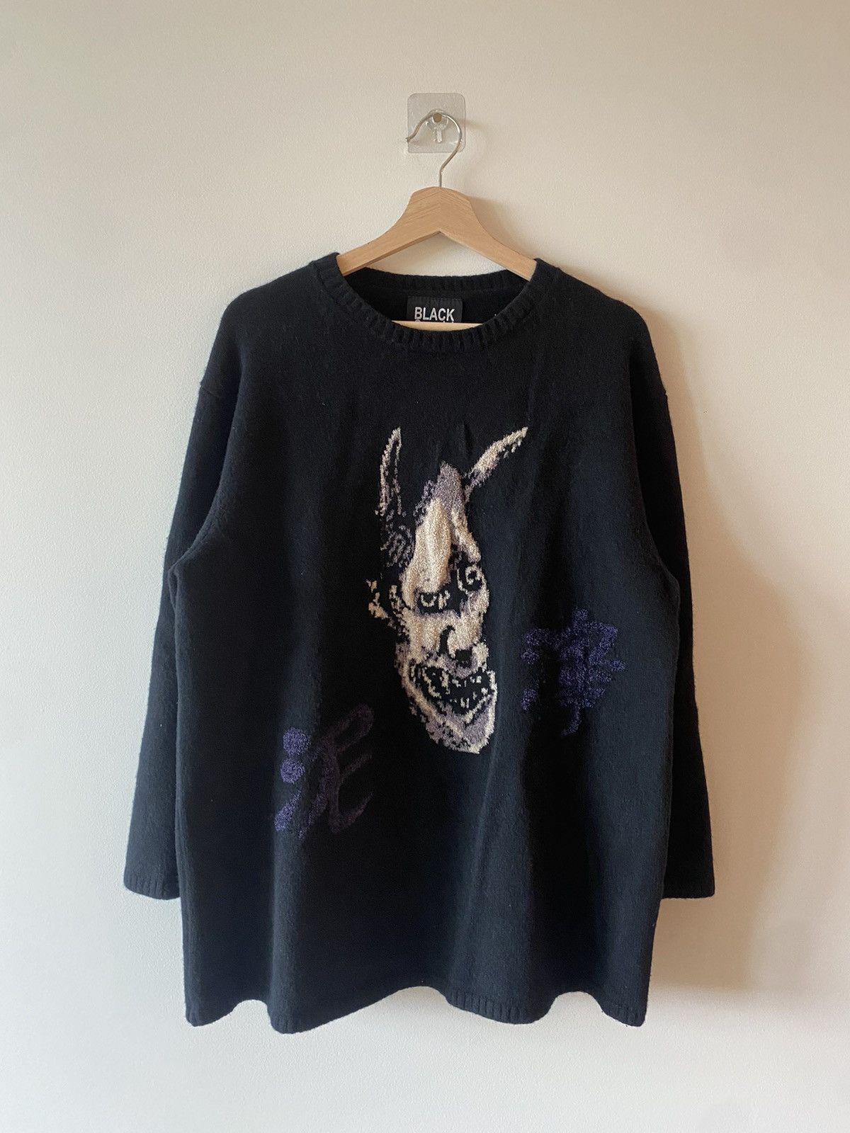 Yohji Yamamoto Black Scandal Hannya intarsia knit | Grailed