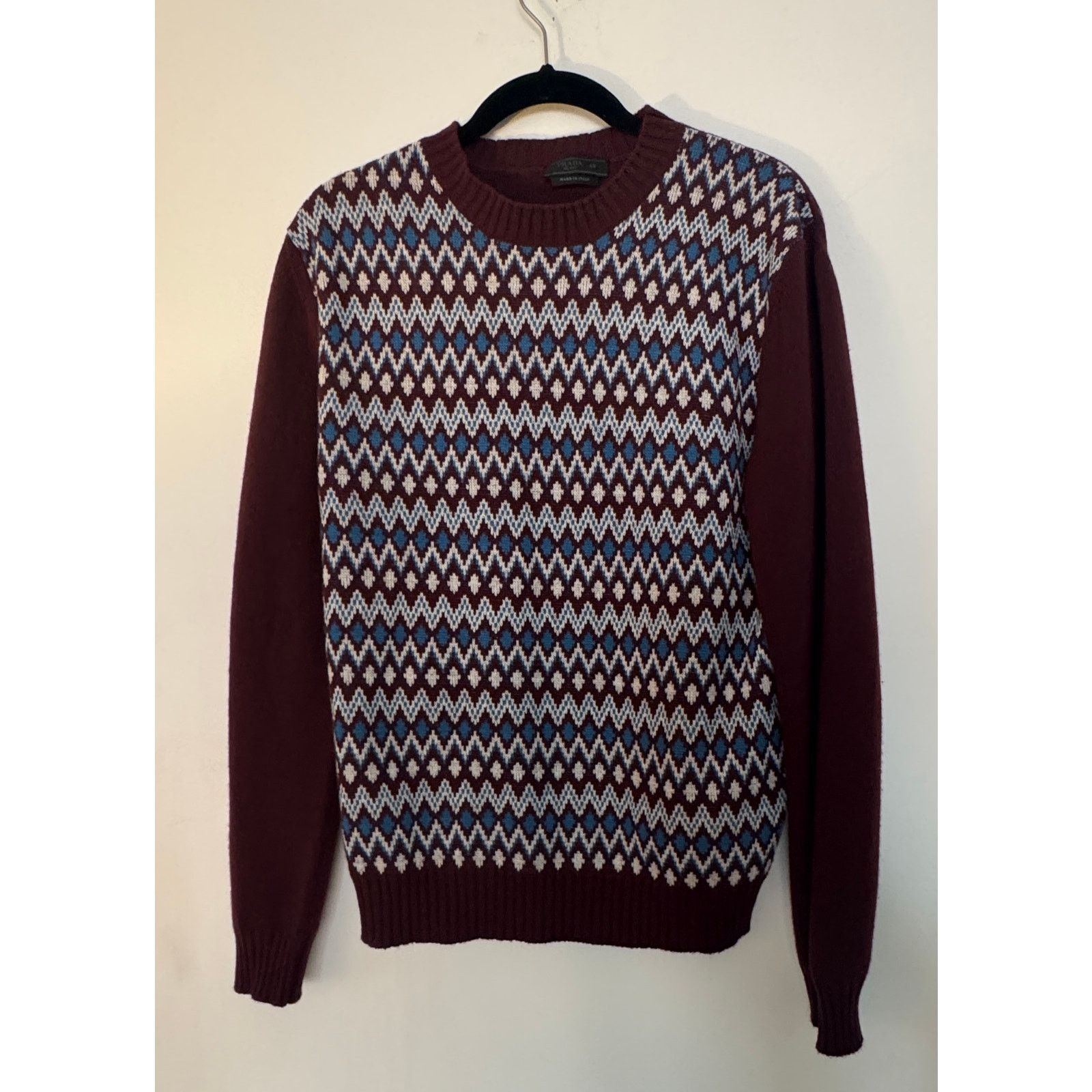 Prada Prada Burgundy Chevron Crew-neck Sweater Size US M / EU 48-50 / 2 - 1 Thumbnail