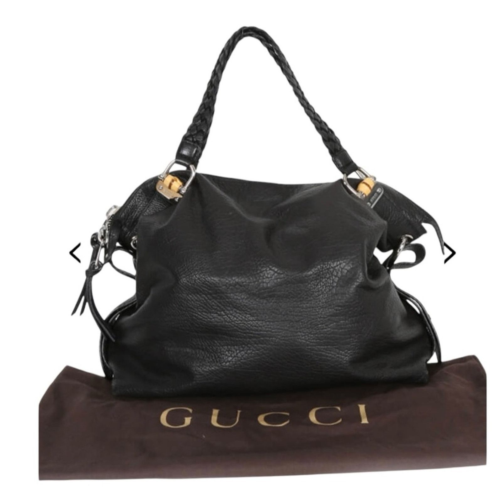 Gucci Black Calfskin Pebbled Leather Bamboo Bar Shoulder Bag, Women's