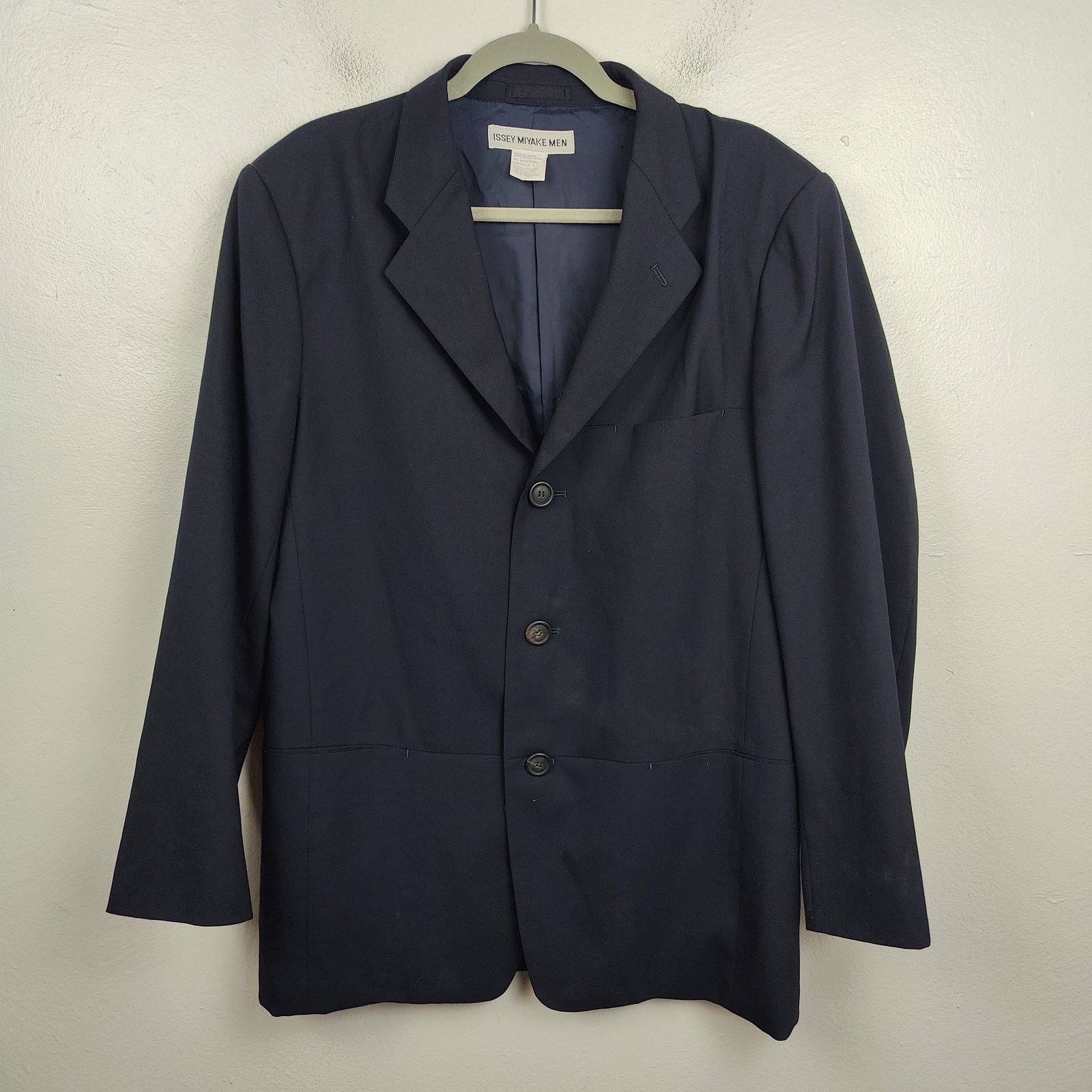 Vintage Issey Miyake Men Blazer Large 3 Navy Blue 100% Wool