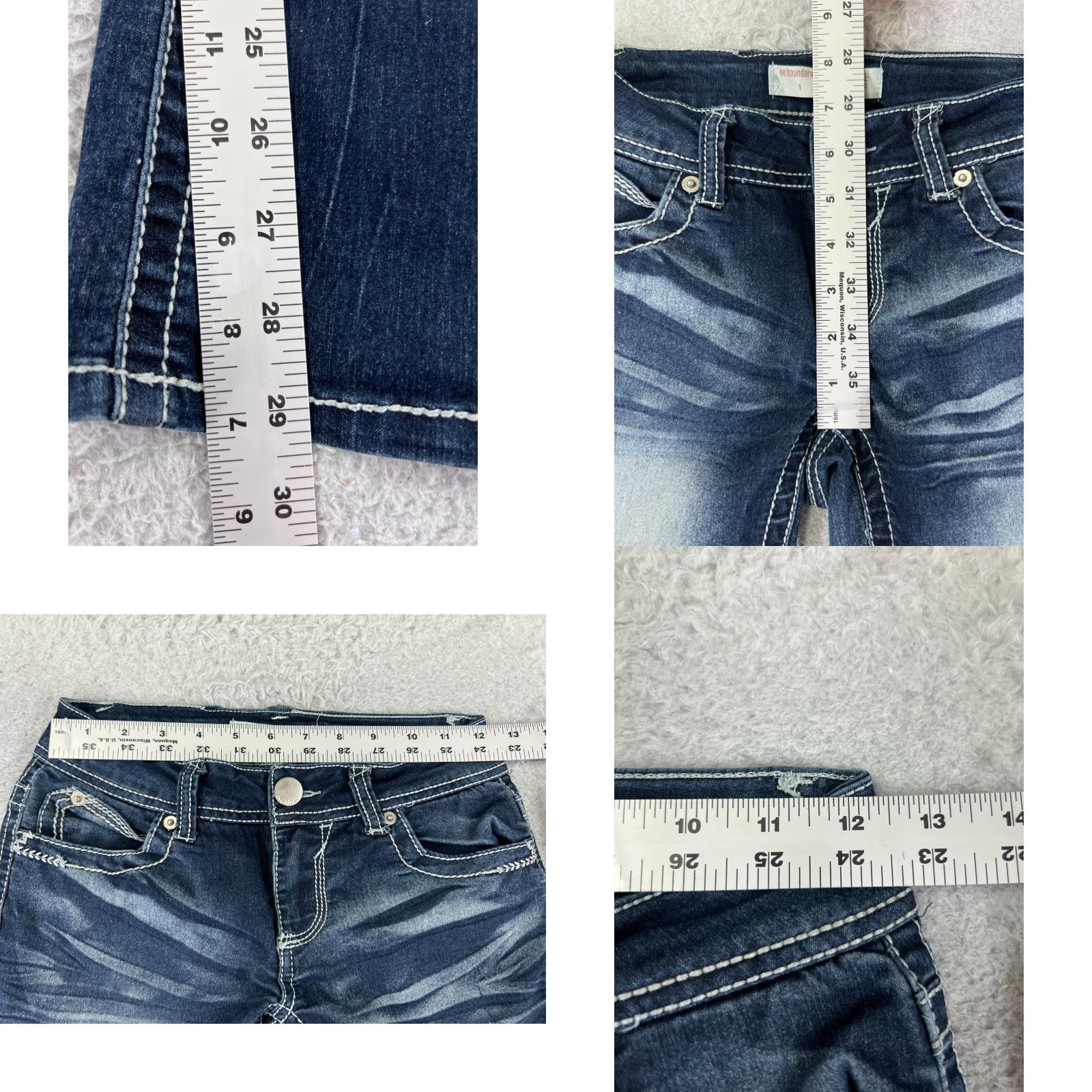 Vintage No Boundaries Jeans Womens 1 Regular Blue Denim Bootcut 5-Pocket Embroidered Stretch Dark Wash Inseam 29in Size 25" / US 0 / IT 36 - 8 Thumbnail