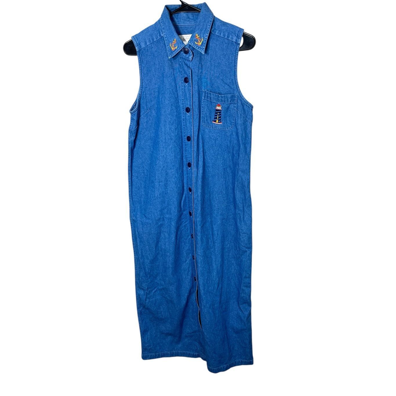 Other Vintage Christopher & Banks Denim Maxi Dress Embroidered Nau Size M / US 6-8 / IT 42-44 - 1 Thumbnail