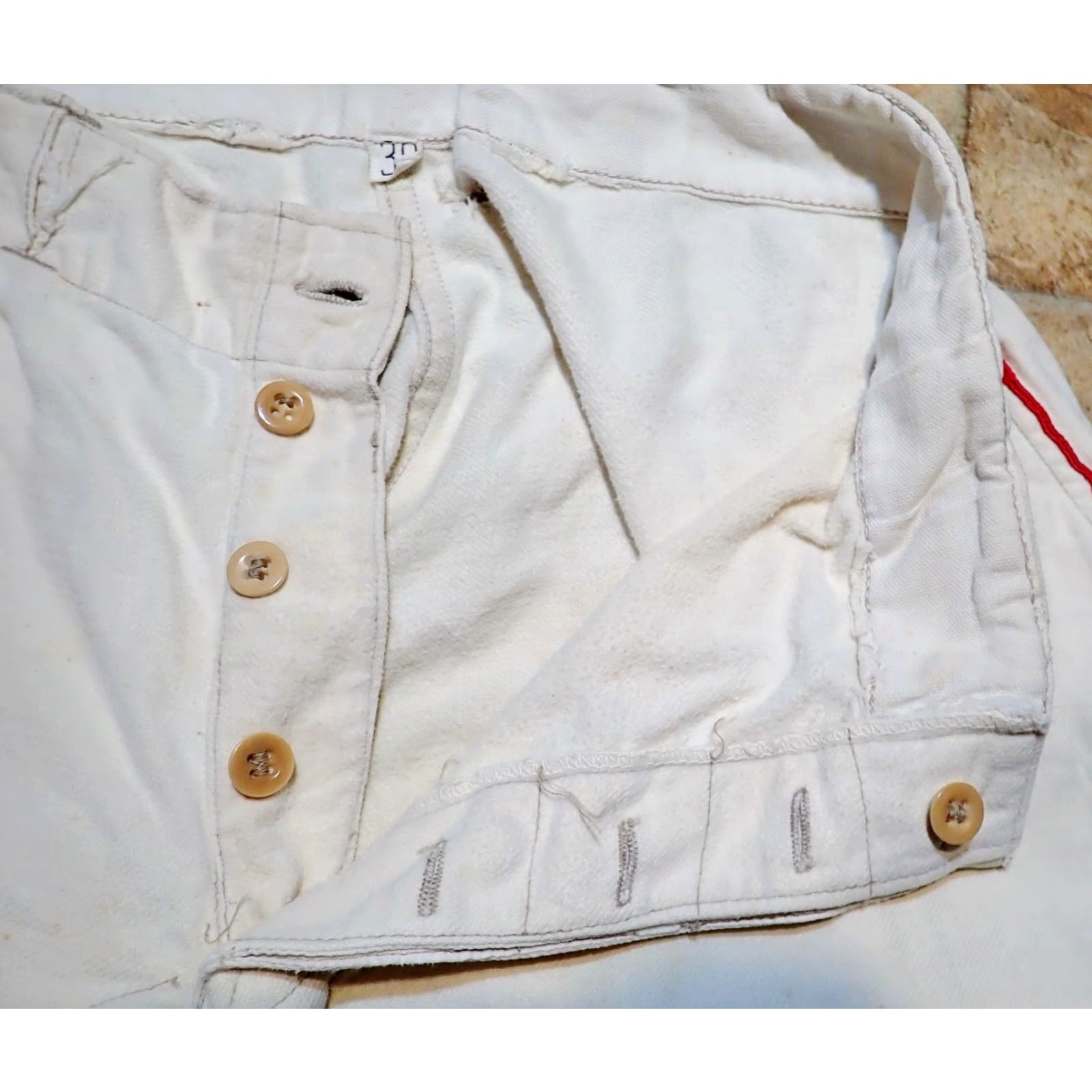 Vintage VINTAGE 40s 50s Flannel Cotton Baseball Uniform Pants Red Piping Sz 30 Cream White Mens Size US 30 / EU 46 - 3 Thumbnail