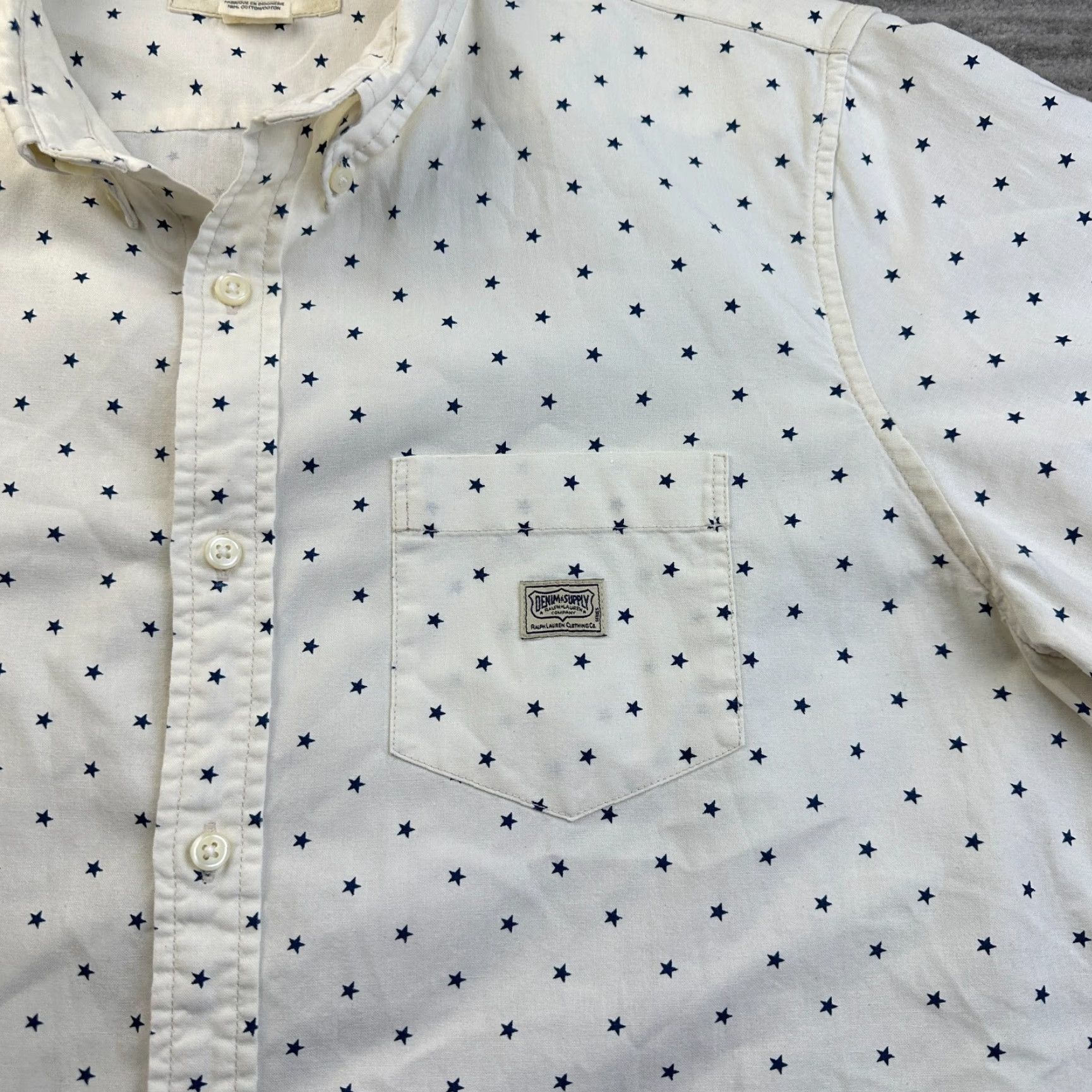 Vintage VINTAGE Denim & Supply Ralph Lauren Shirt Mens Large White Stars All Over Print Size US L / EU 52-54 / 3 - 4 Thumbnail