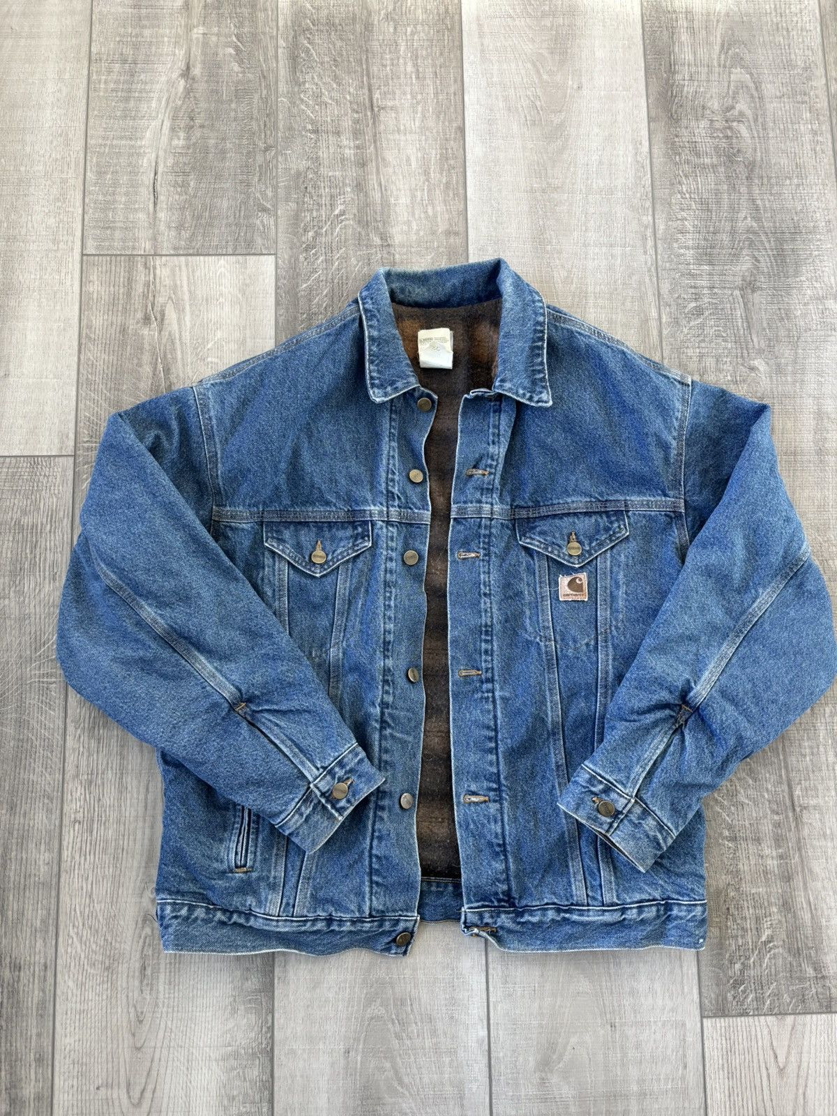 Rare Carhartt Flannel Lined Denim Jacket Large Tall