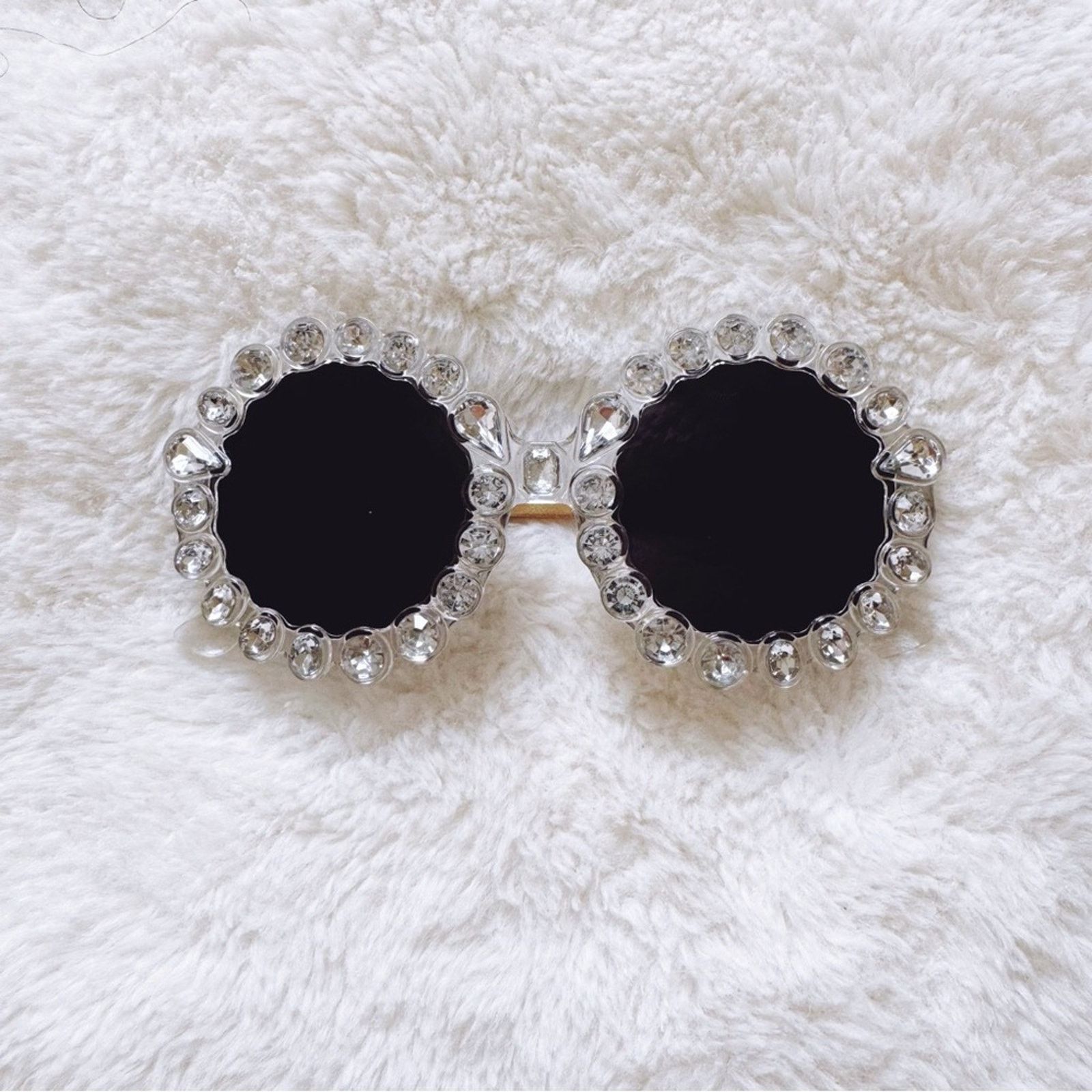Other Diana White Round Crystal Embellished Sunglasses Size ONE SIZE - 1 Thumbnail